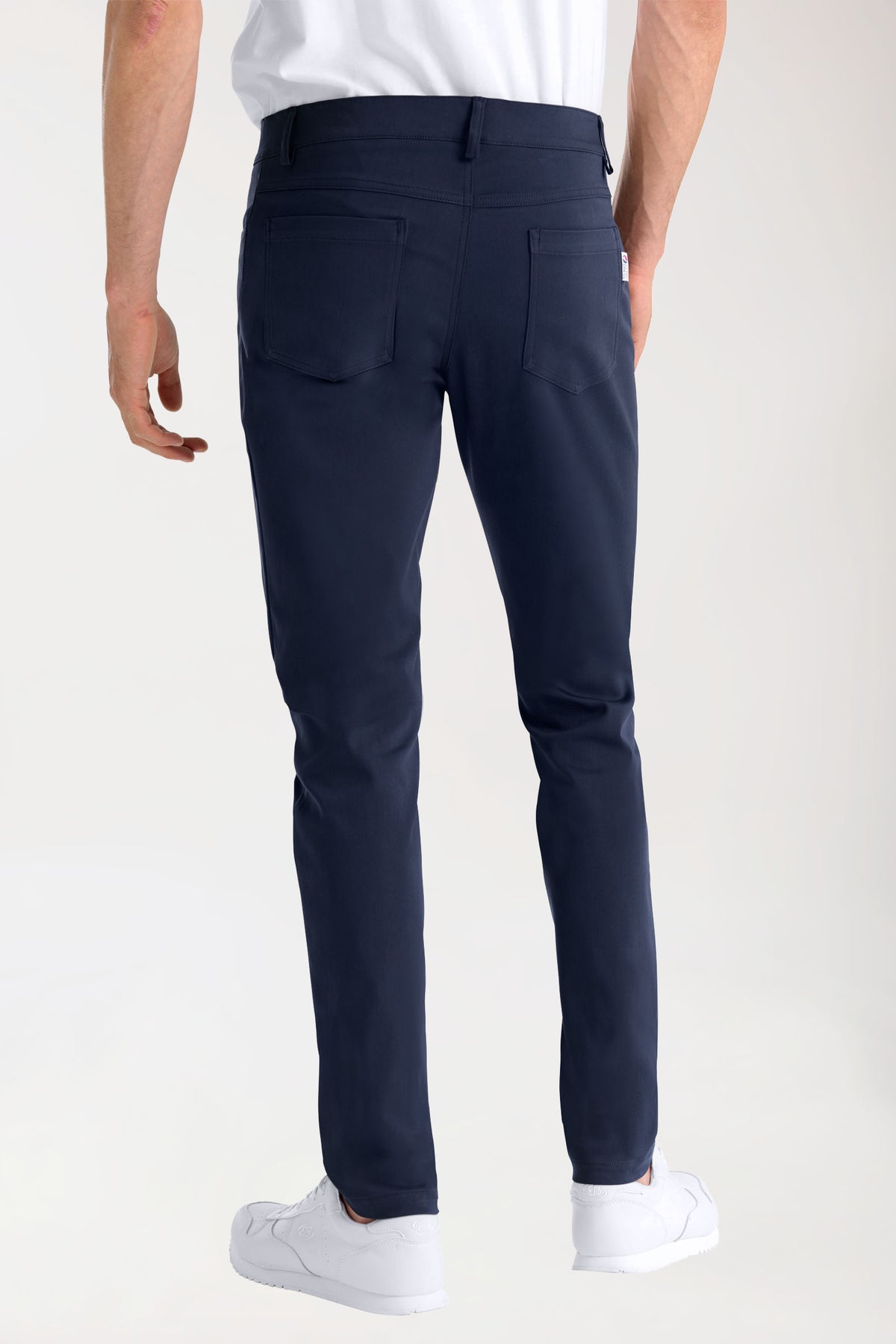 5-pocket broek heren stretch - smalle pijp navy, Achterzijde view 