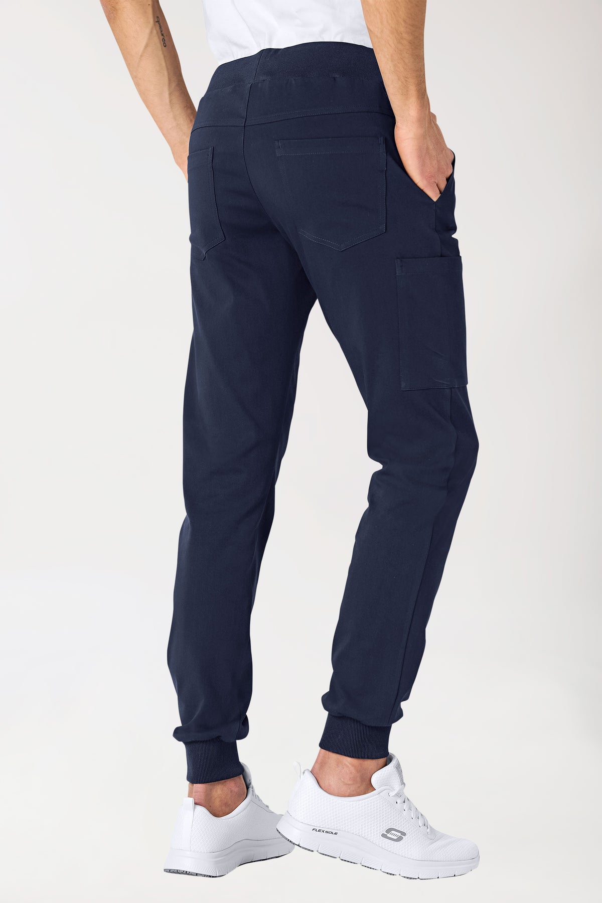 Stretch broek heren - jogpants navy, Achterzijde view 
