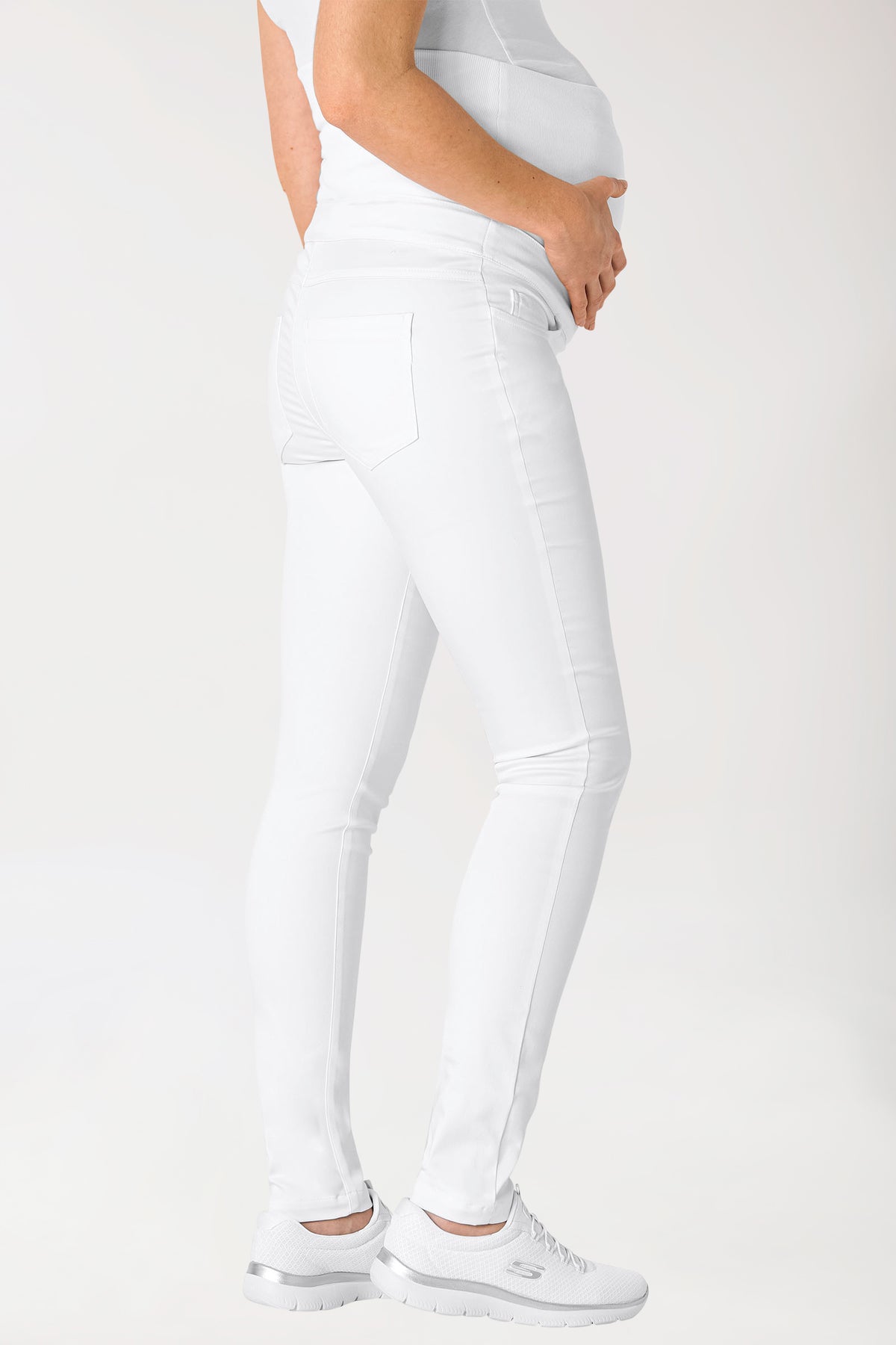 Comfort stretch zwangerschapsbroek - elastische gebreide tailleband wit, Achterzijde view 