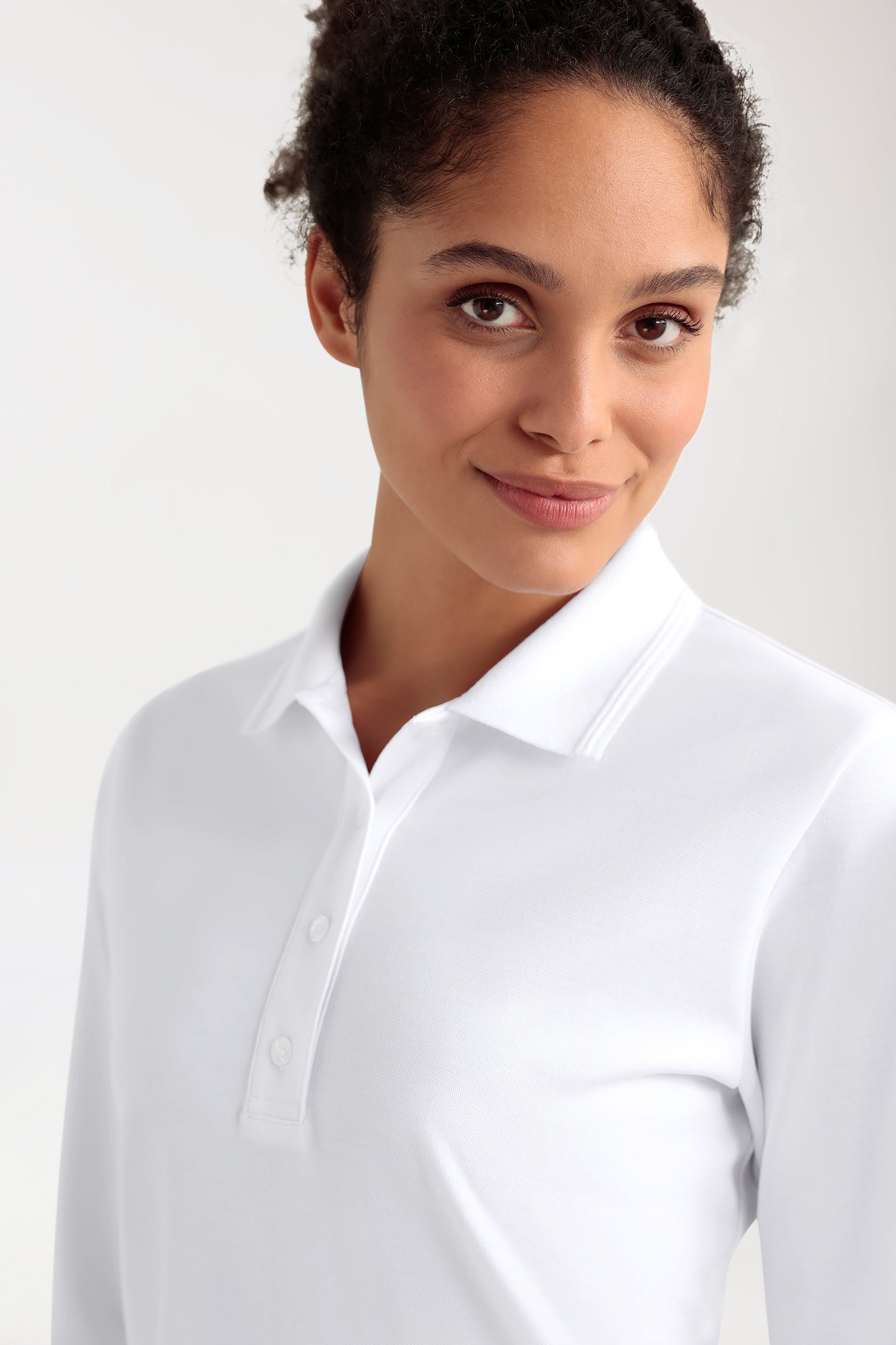 COMFY FLEX stretch longsleeve dames double face piqué - polokraag wit