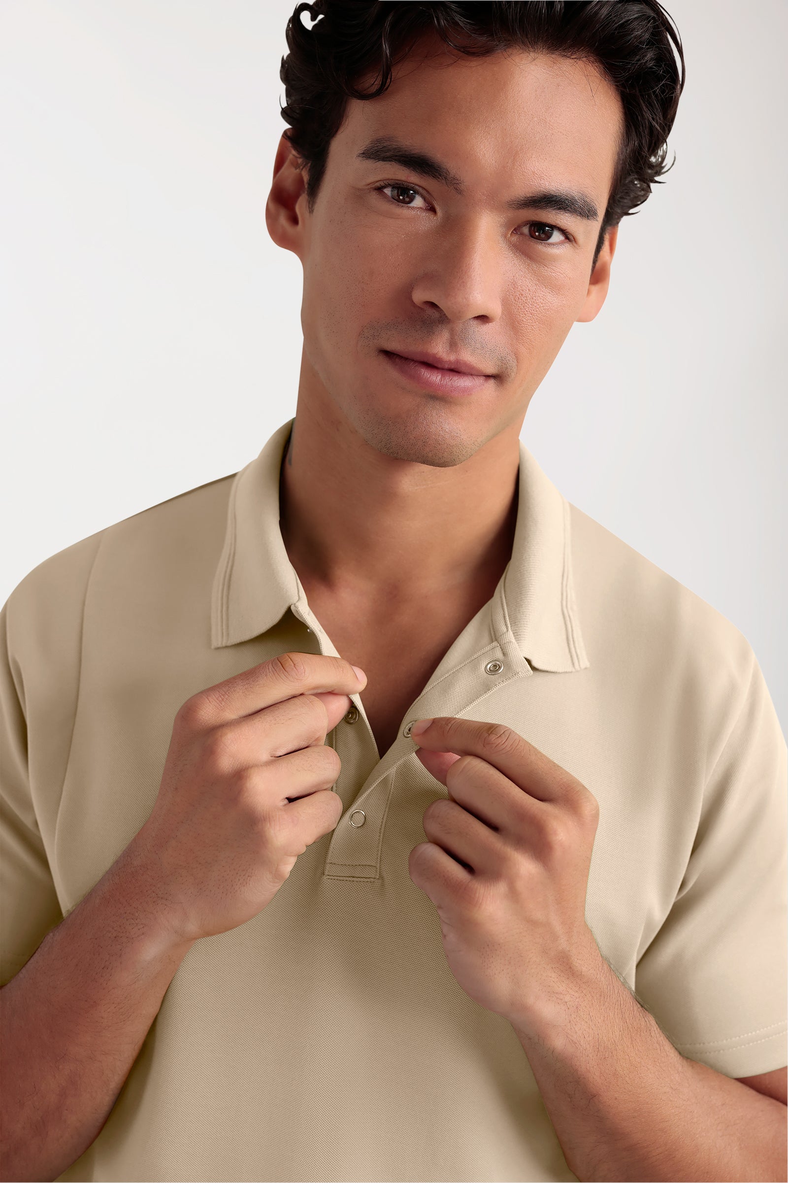 COMFY FLEX Stretch oversteektuniek heren - polokraag zand