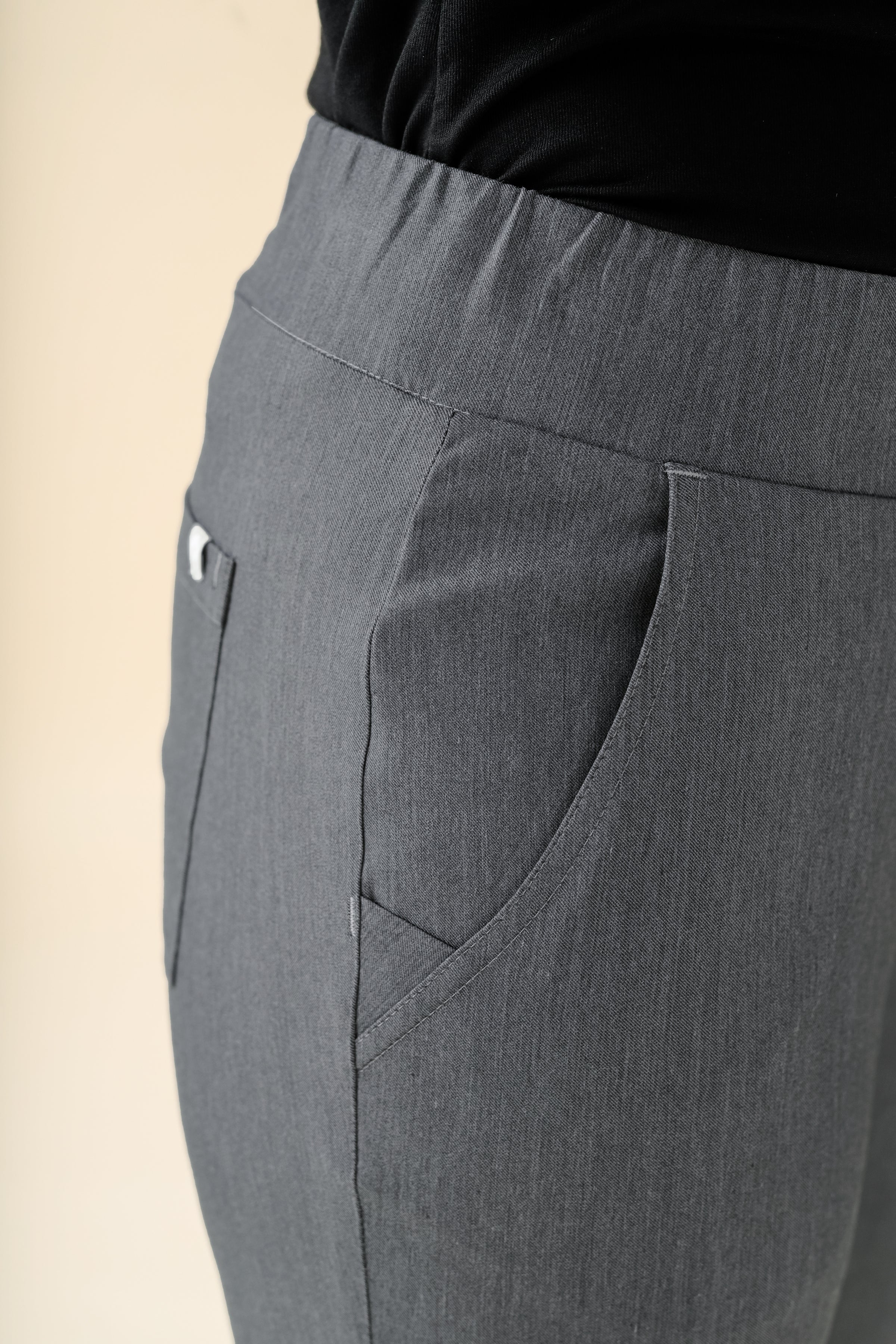 KAERE broek dames - zoom met elastische boord korte maat zonder beenzak grijs melange
