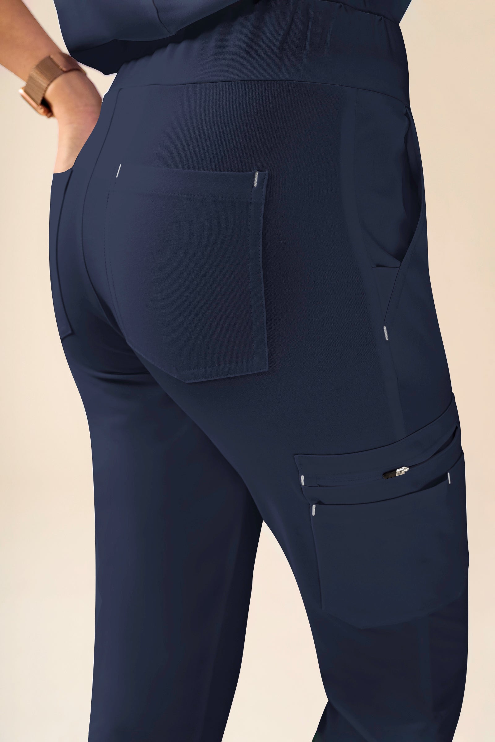 KAERE broek dames - zoom met elastische boord korte maat met beenzak navy