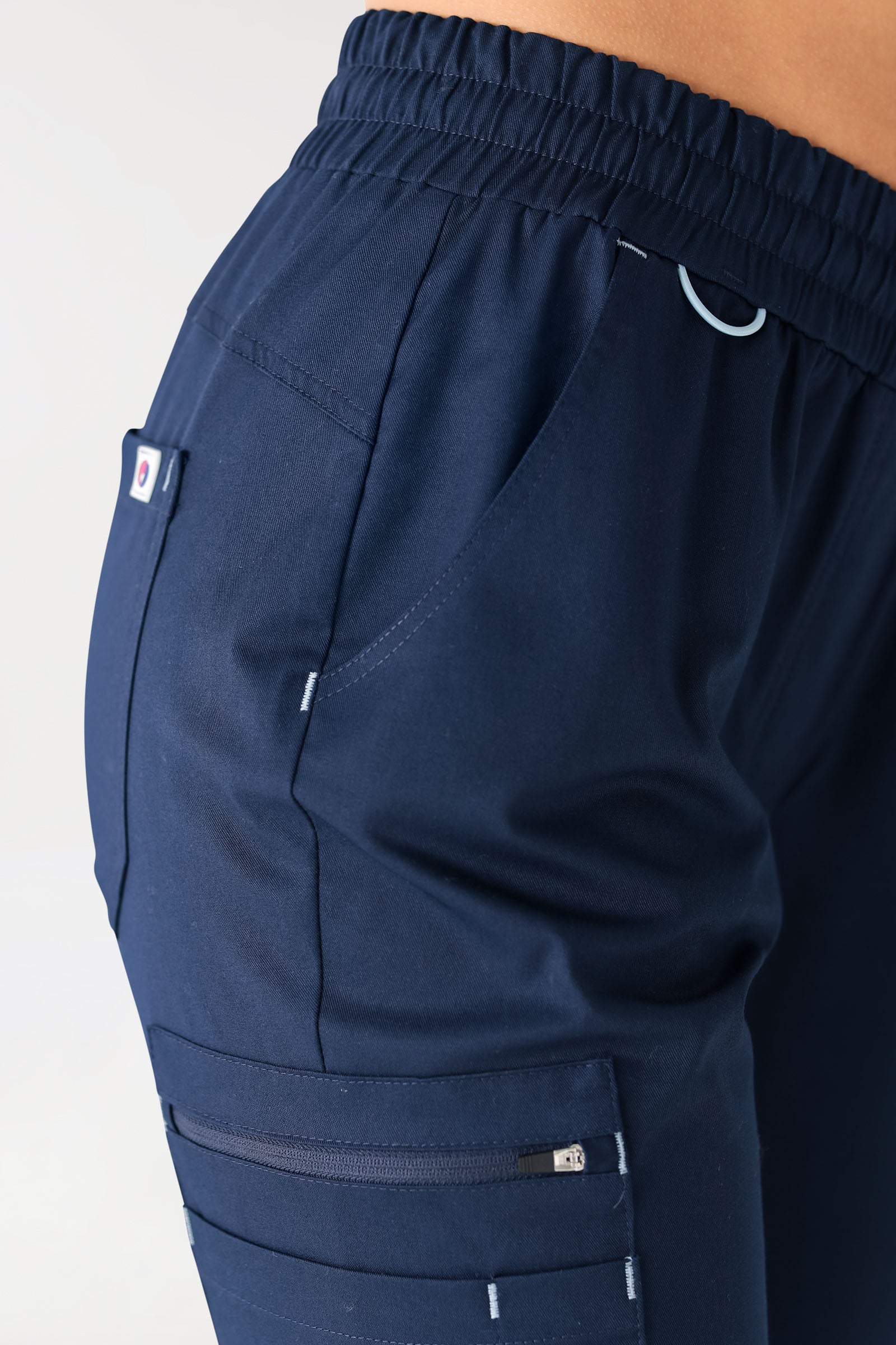 CLINIC STRETCH broek dames - gebreide tailleboord navy/hemelsblauw