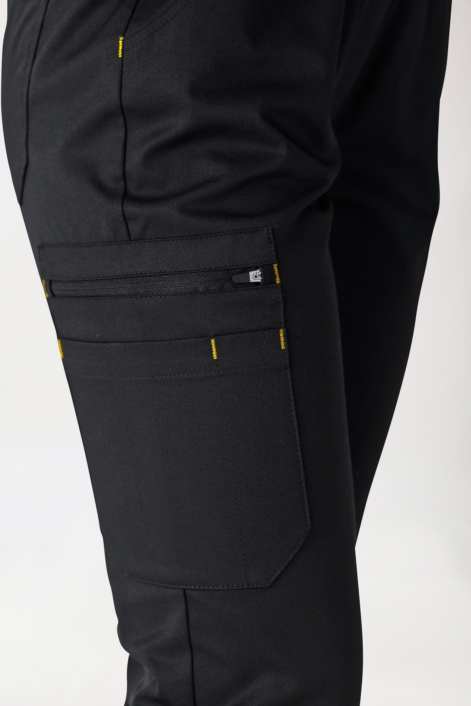 CLINIC STRETCH broek dames - gebreide tailleboord zwart/geel