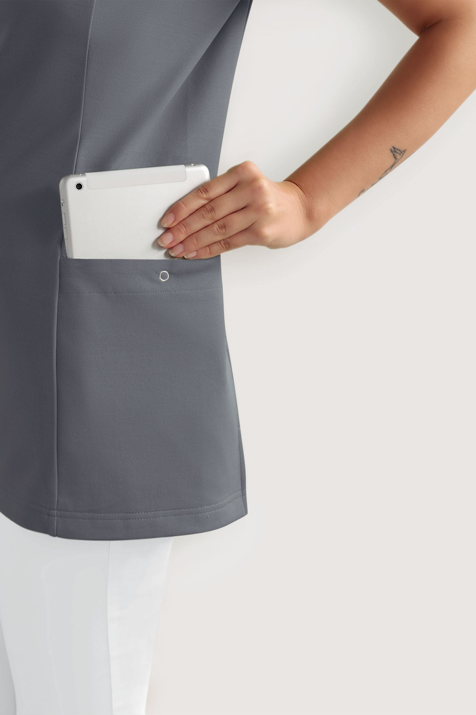 COMFY FLEX stretch oversteektuniek dames - hartvormige hals steengrijs