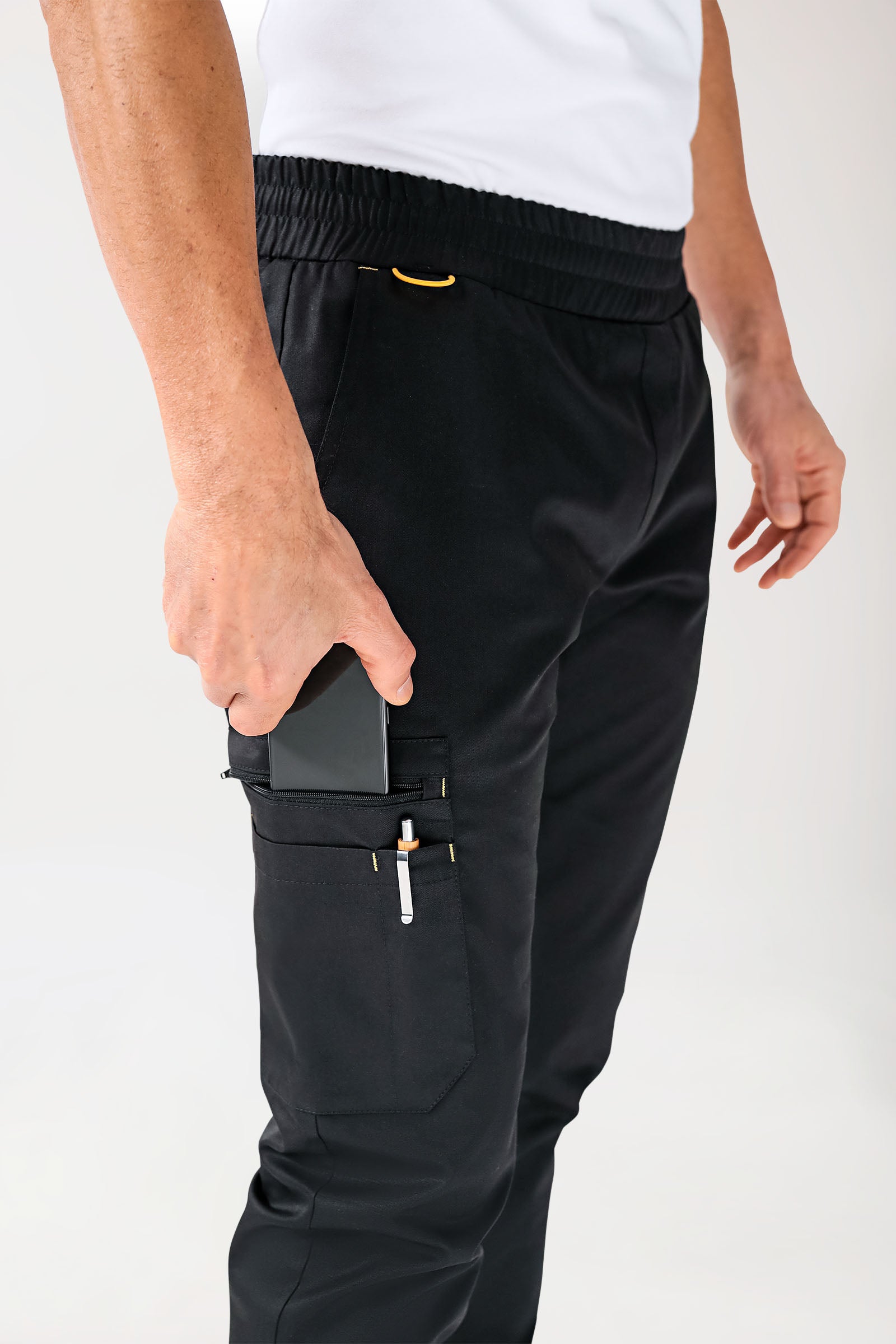 CLINIC STRETCH broek heren - zoom met elastische boord zwart/geel