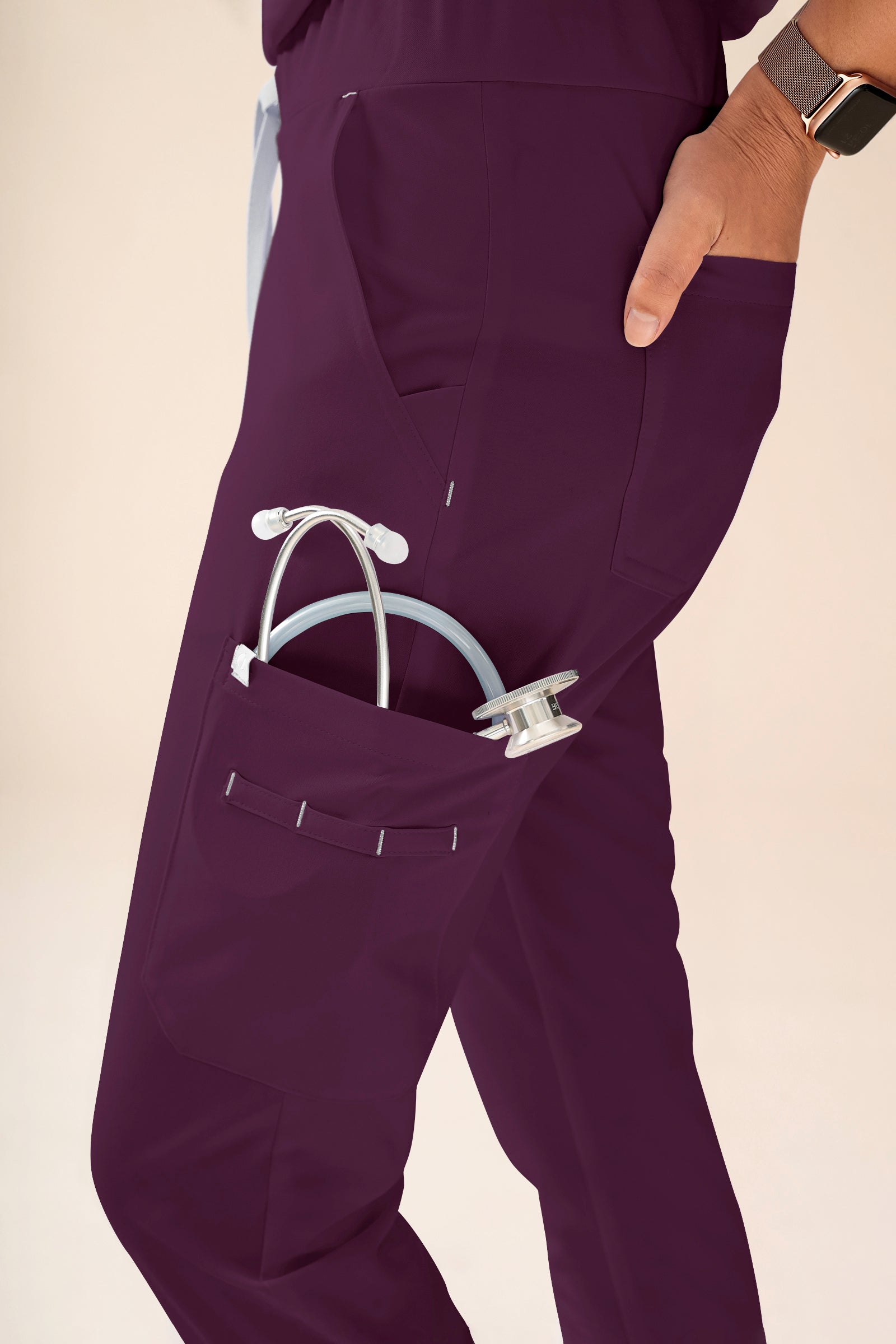 KAERE broek dames - zoom met elastische boord en beenzak pruimen