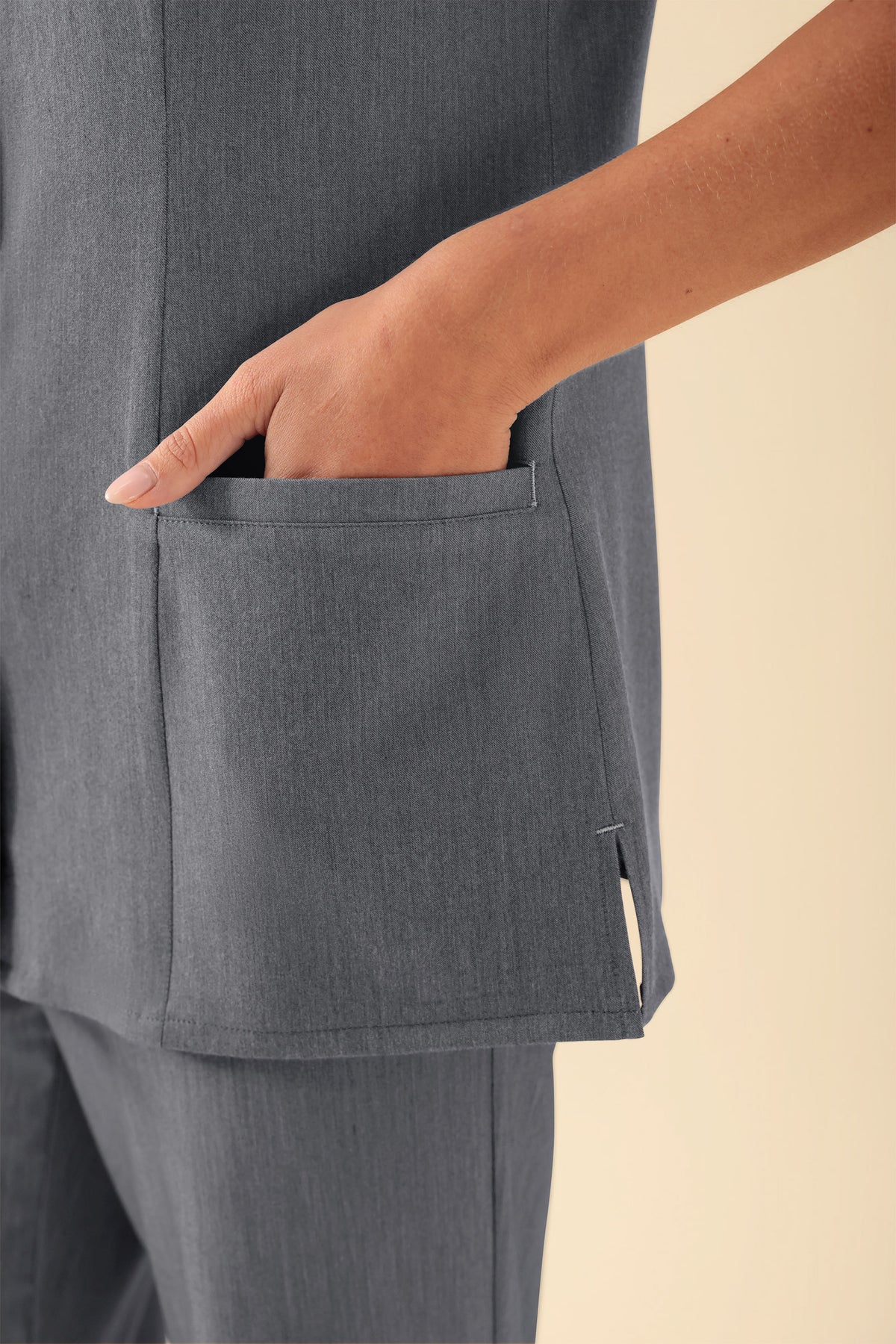 KAERE tuniek dames - drukknoopsluiting donkergrijs melange