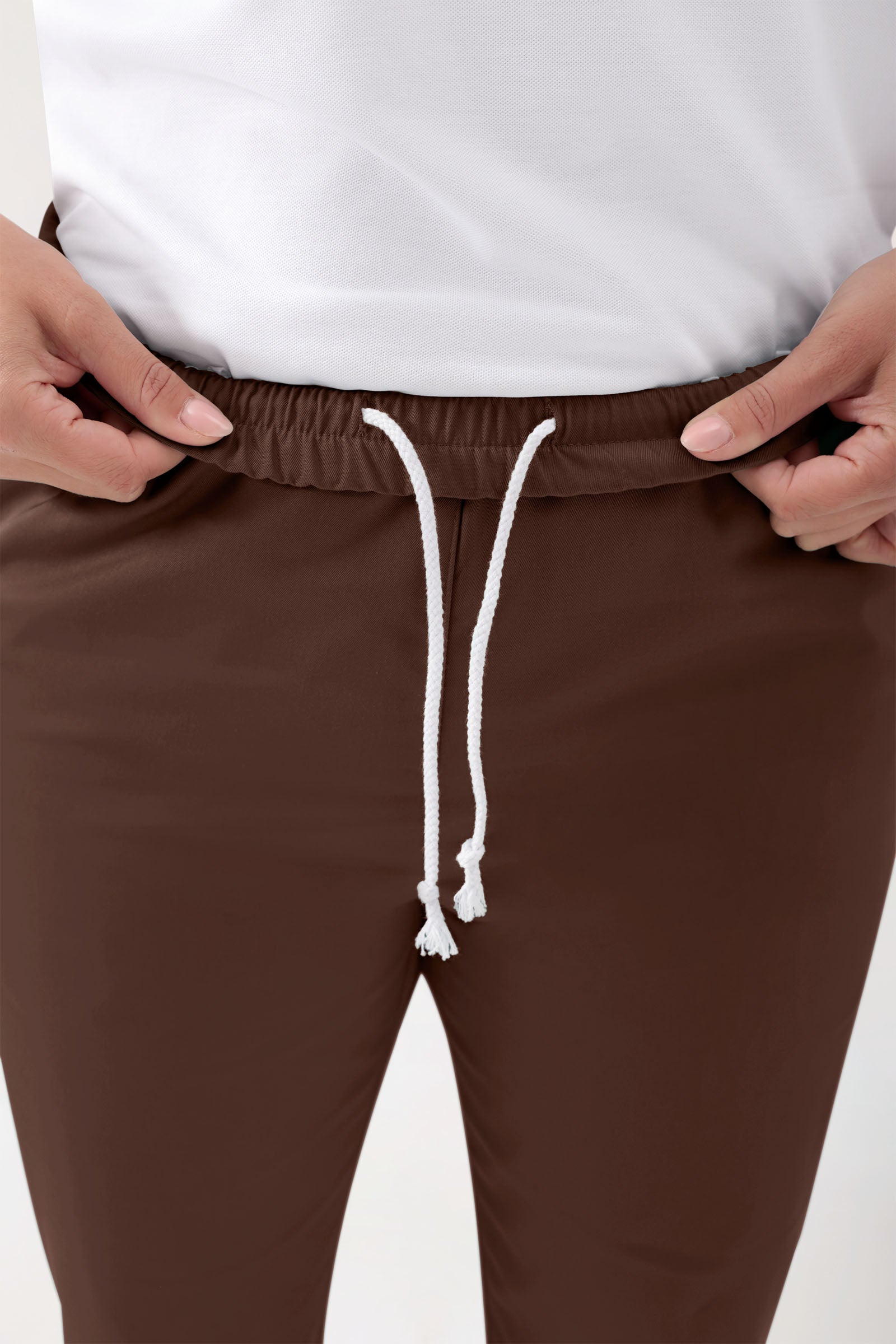 GREEN Stretch broek Unisex - elastische boord coffee