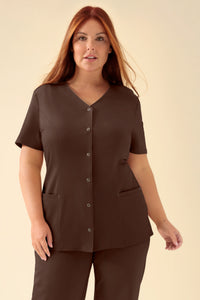 KAERE tuniek dames - drukknoopsluiting coffee
