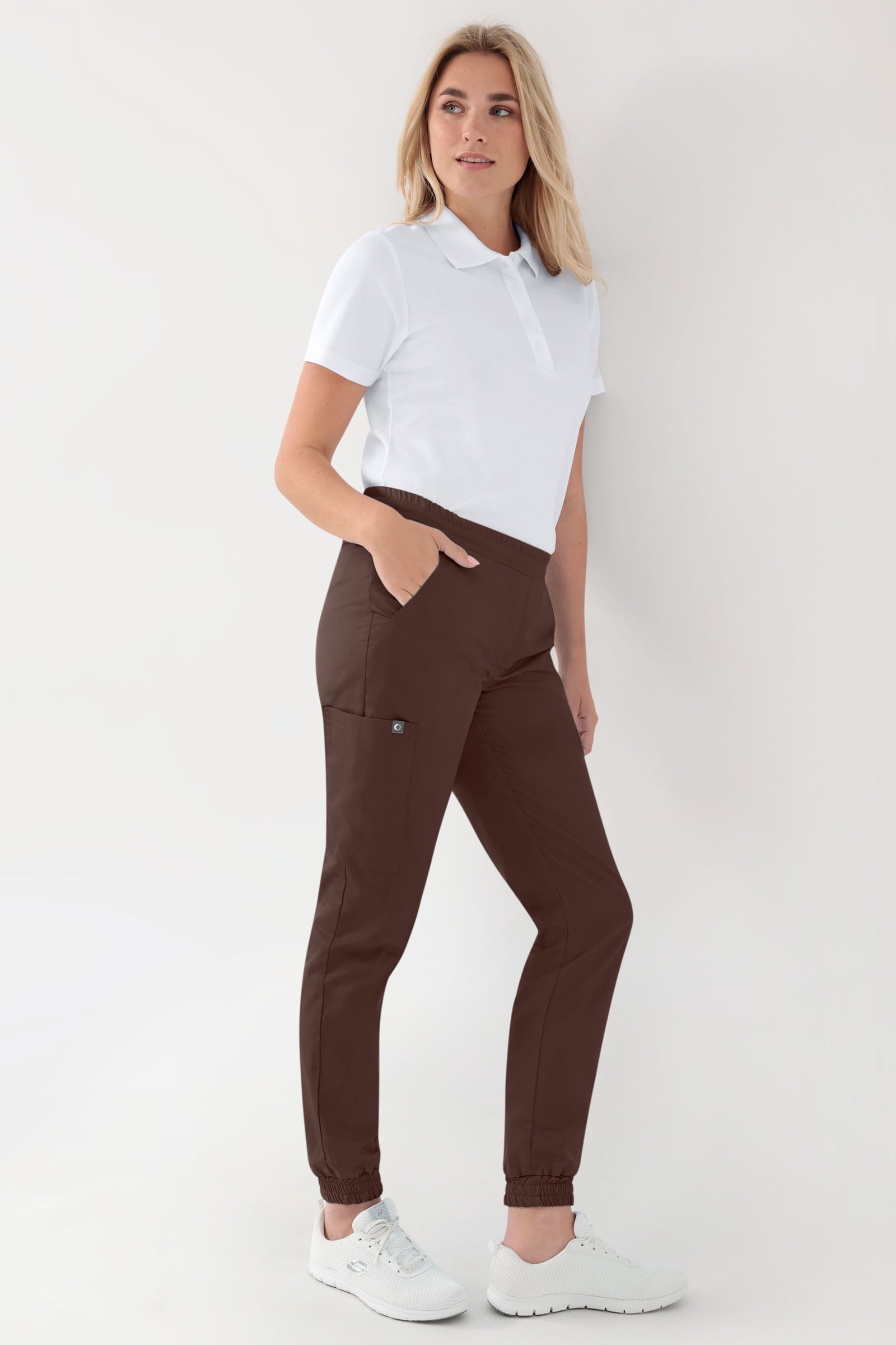 GREEN Stretch broek dames - joggingbroek style coffee