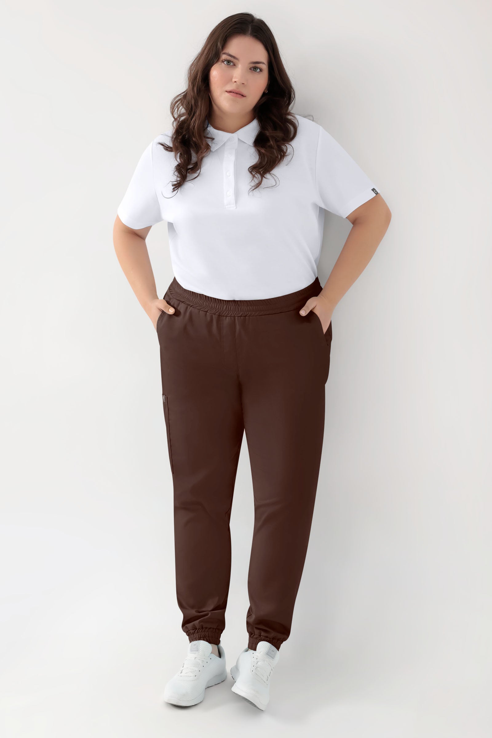GREEN Stretch broek dames - joggingbroek style coffee, Voorzijde view 