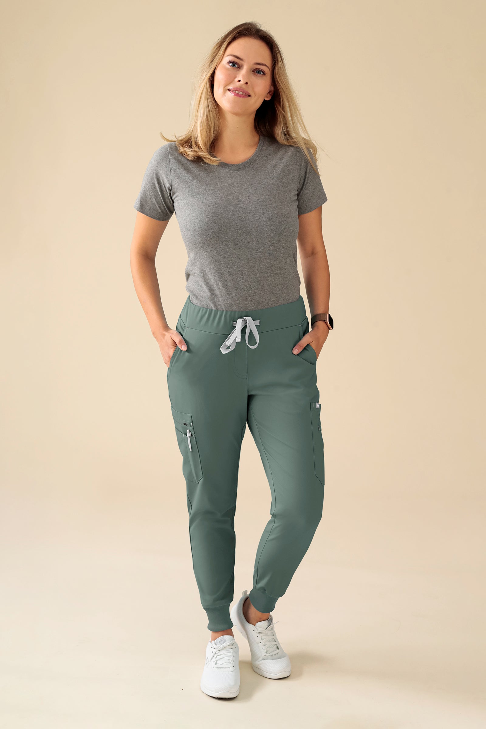 KAERE broek dames - zoom met elastische boord korte maat met beenzak donkergroen