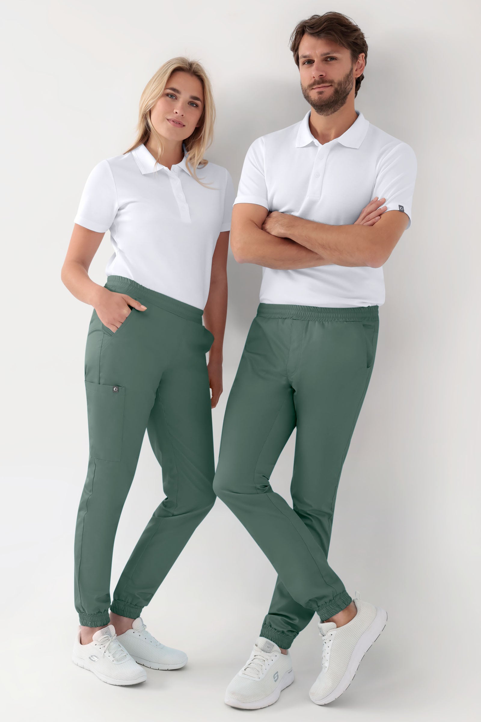 GREEN Stretch broek dames - joggingbroek style donkergroen, Voorzijde view 