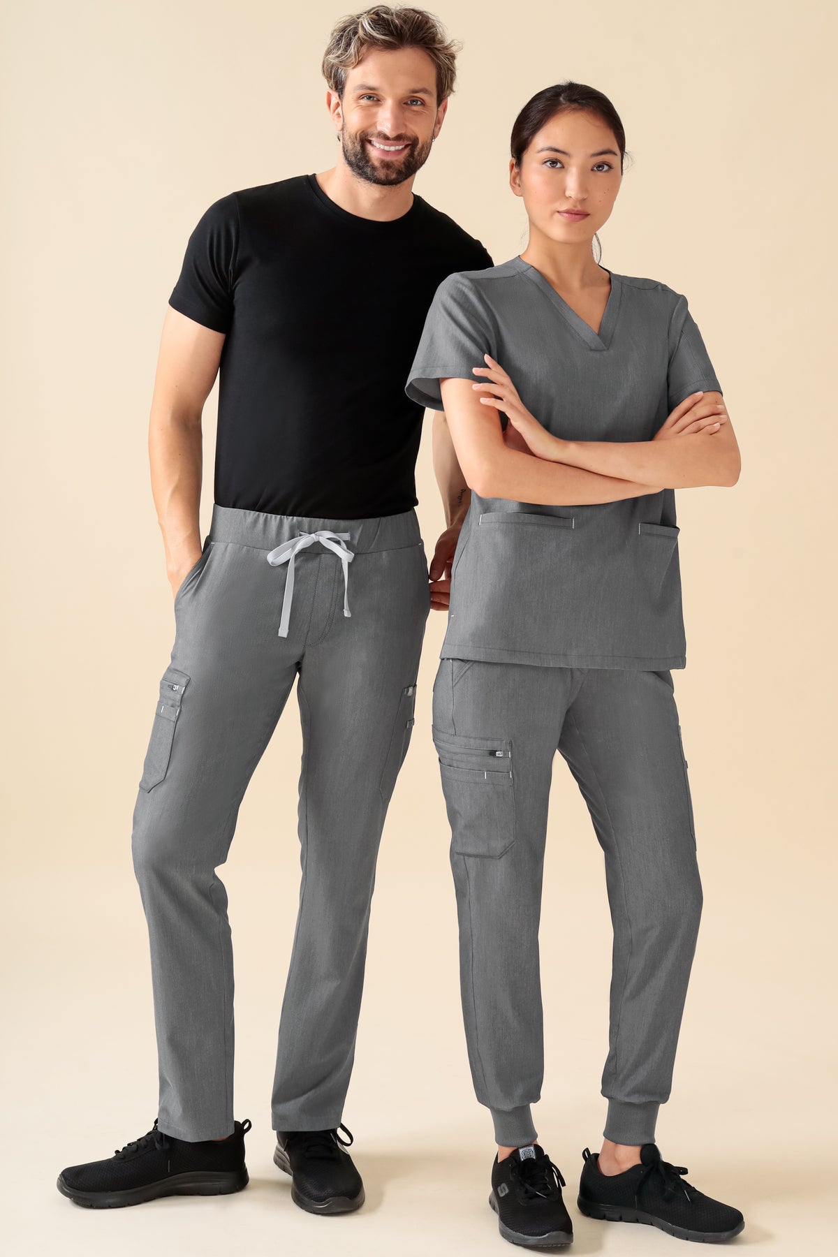KAERE broek dames - zoom met elastische boord en beenzak grijs melange, Voorzijde view 