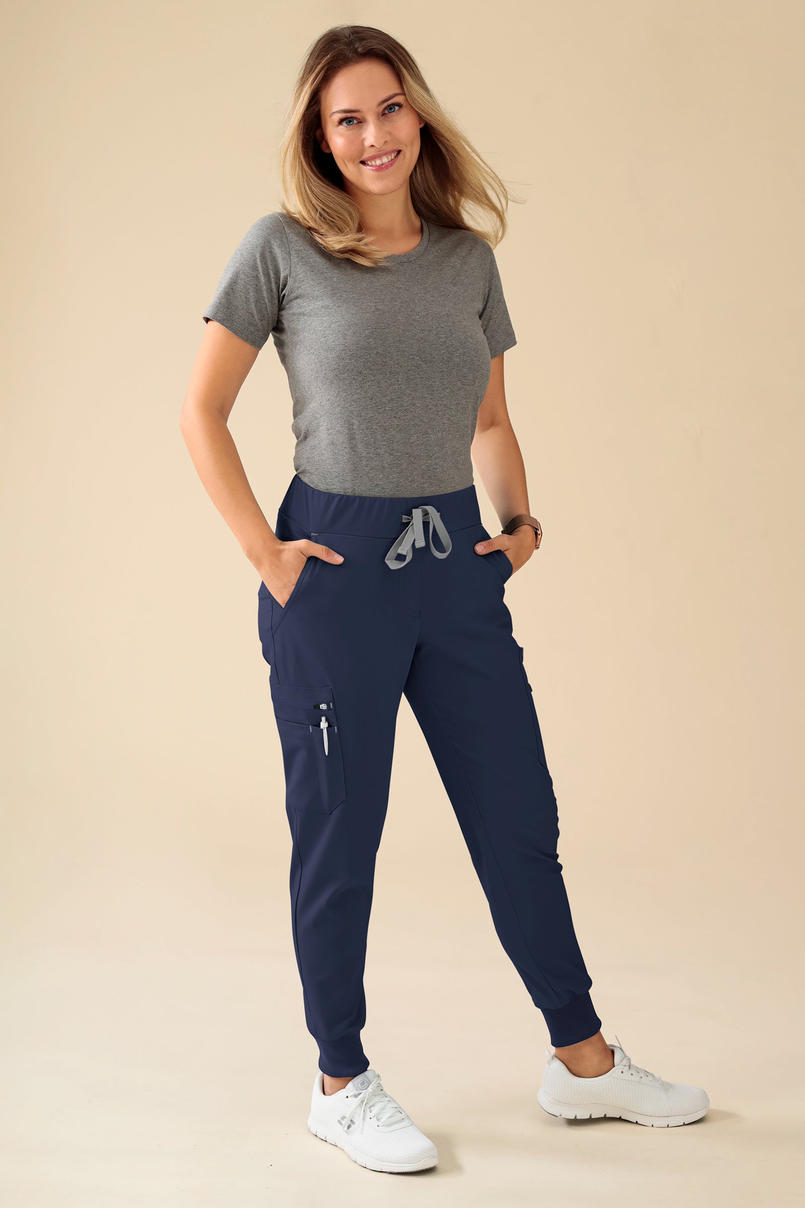 KAERE broek dames - zoom met elastische boord korte maat met beenzak navy