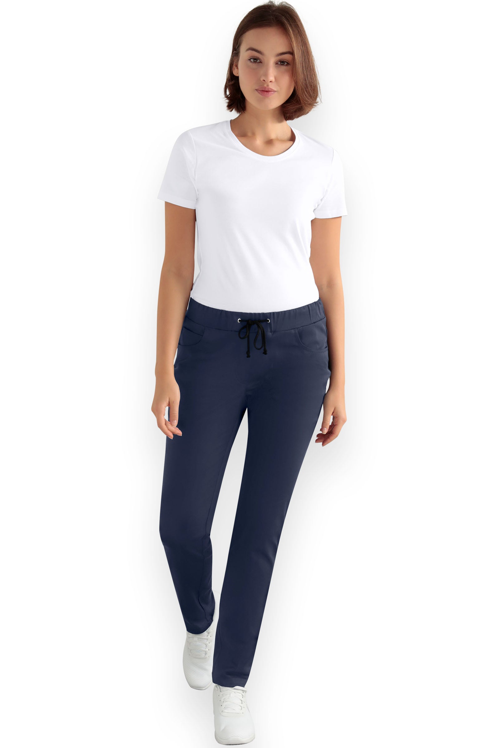 5-pocket broek dames - jeans look navy, Voorzijde view 