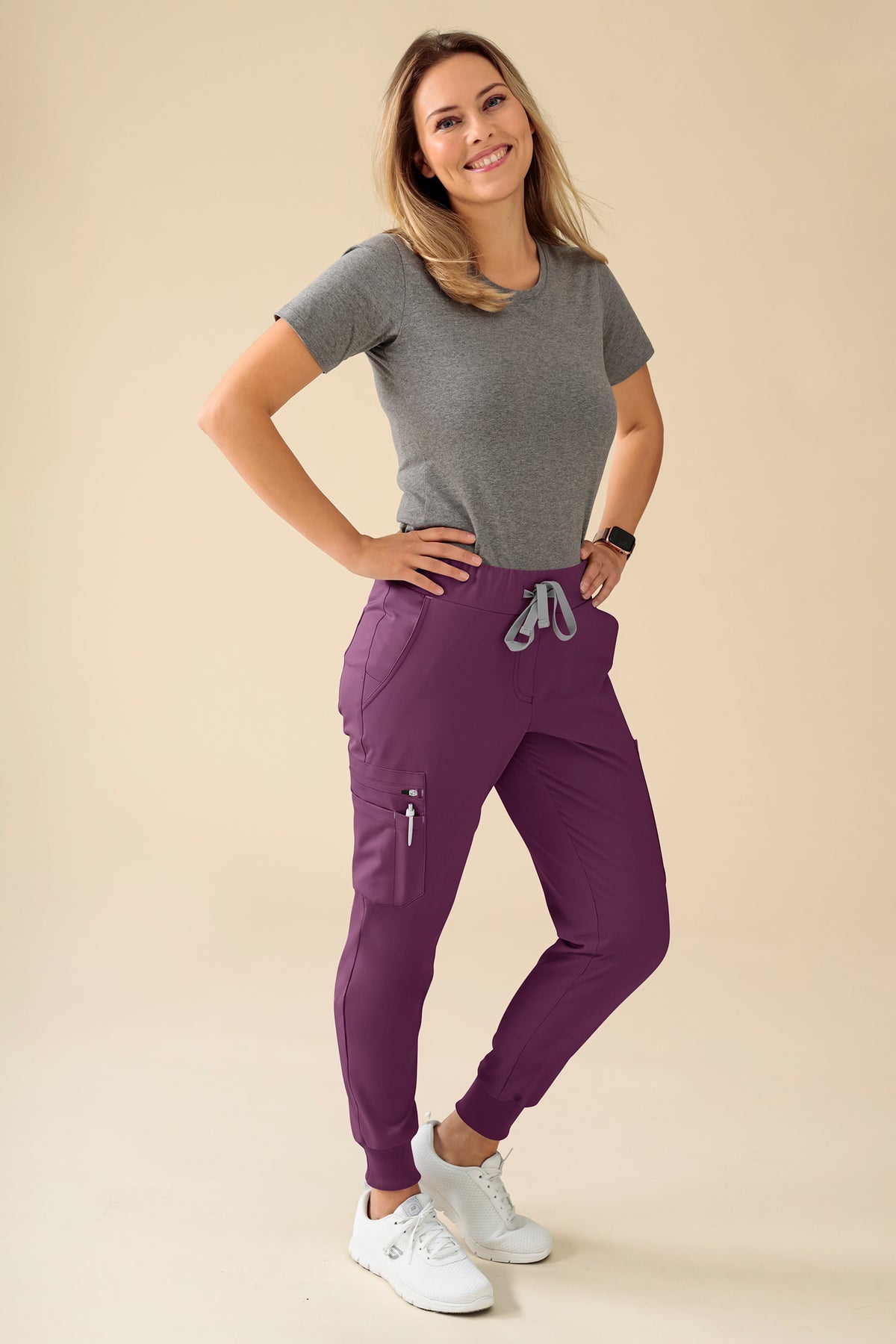 KAERE broek dames - zoom met elastische boord korte maat met beenzak pruimen, Voorzijde view 