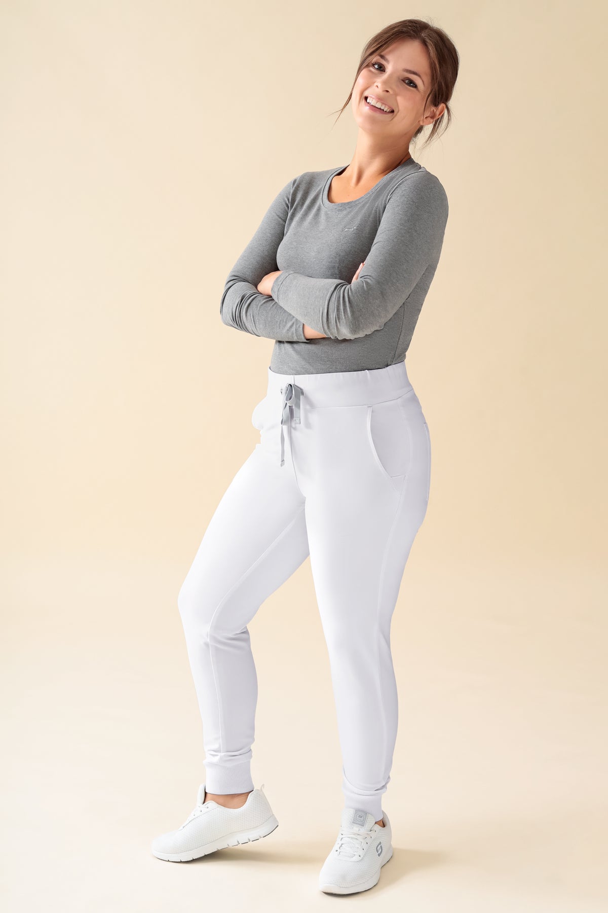 KAERE broek dames - zoom met elastische boord korte maat zonder beenzak wit