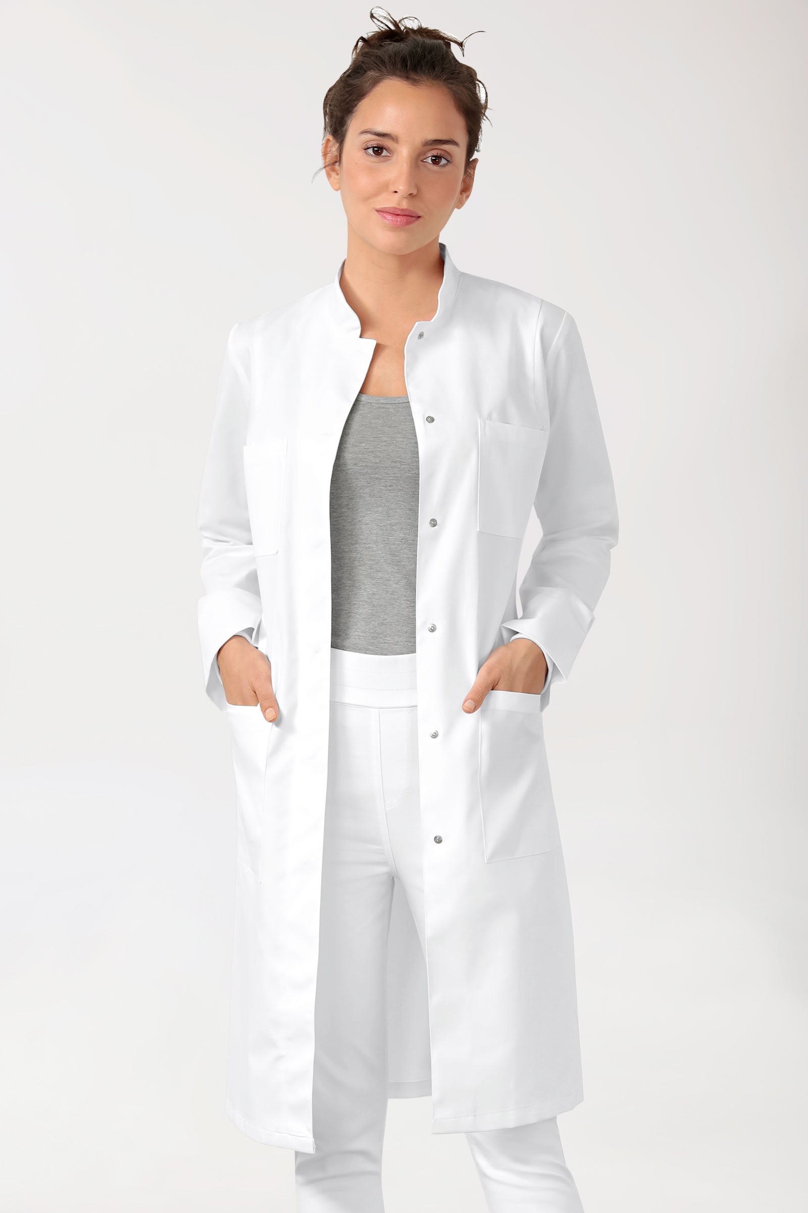 Jas dames-opstaande kraag-drukknoopsluiting-wit