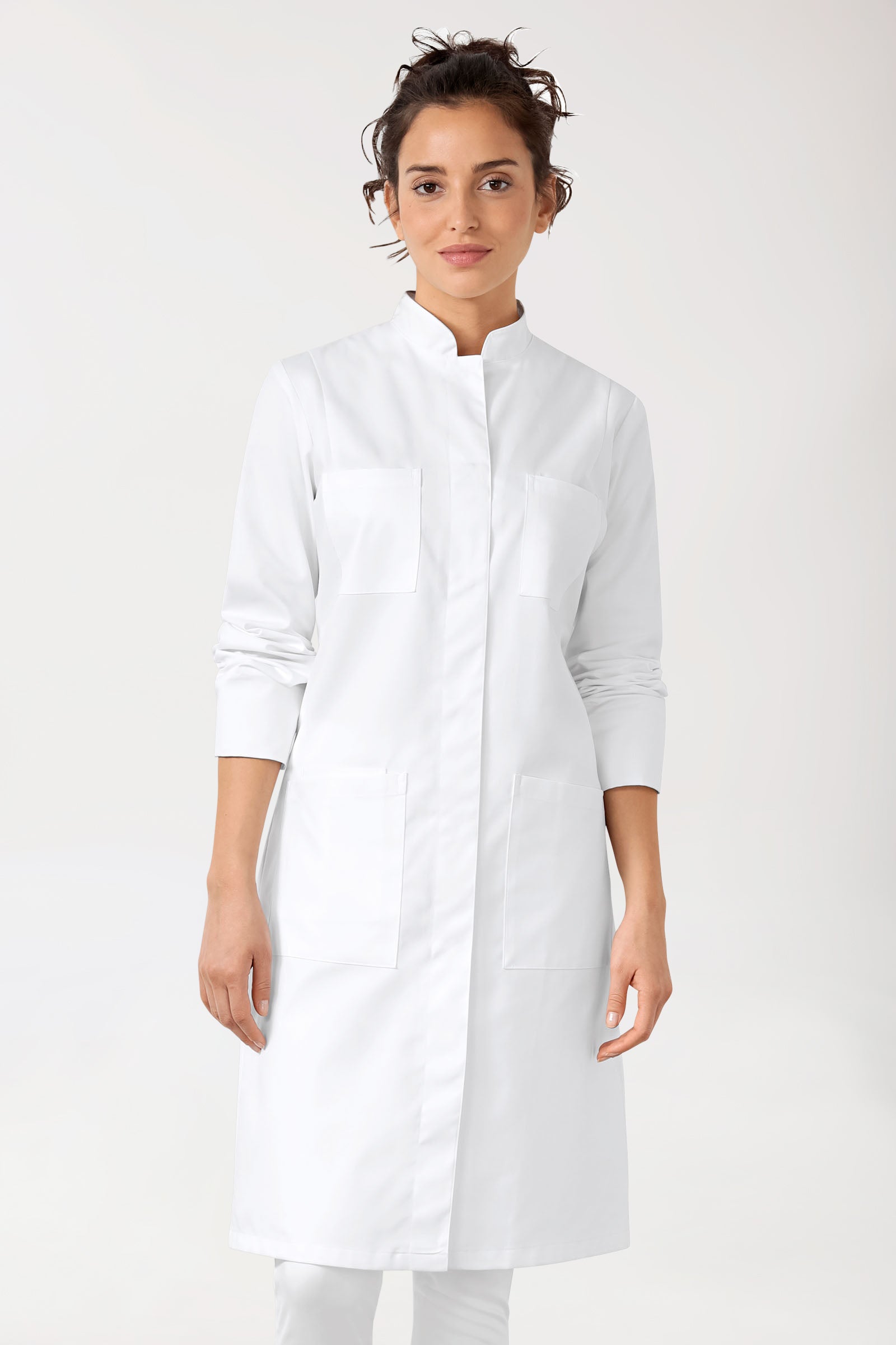 Jas dames-opstaande kraag-drukknoopsluiting-wit