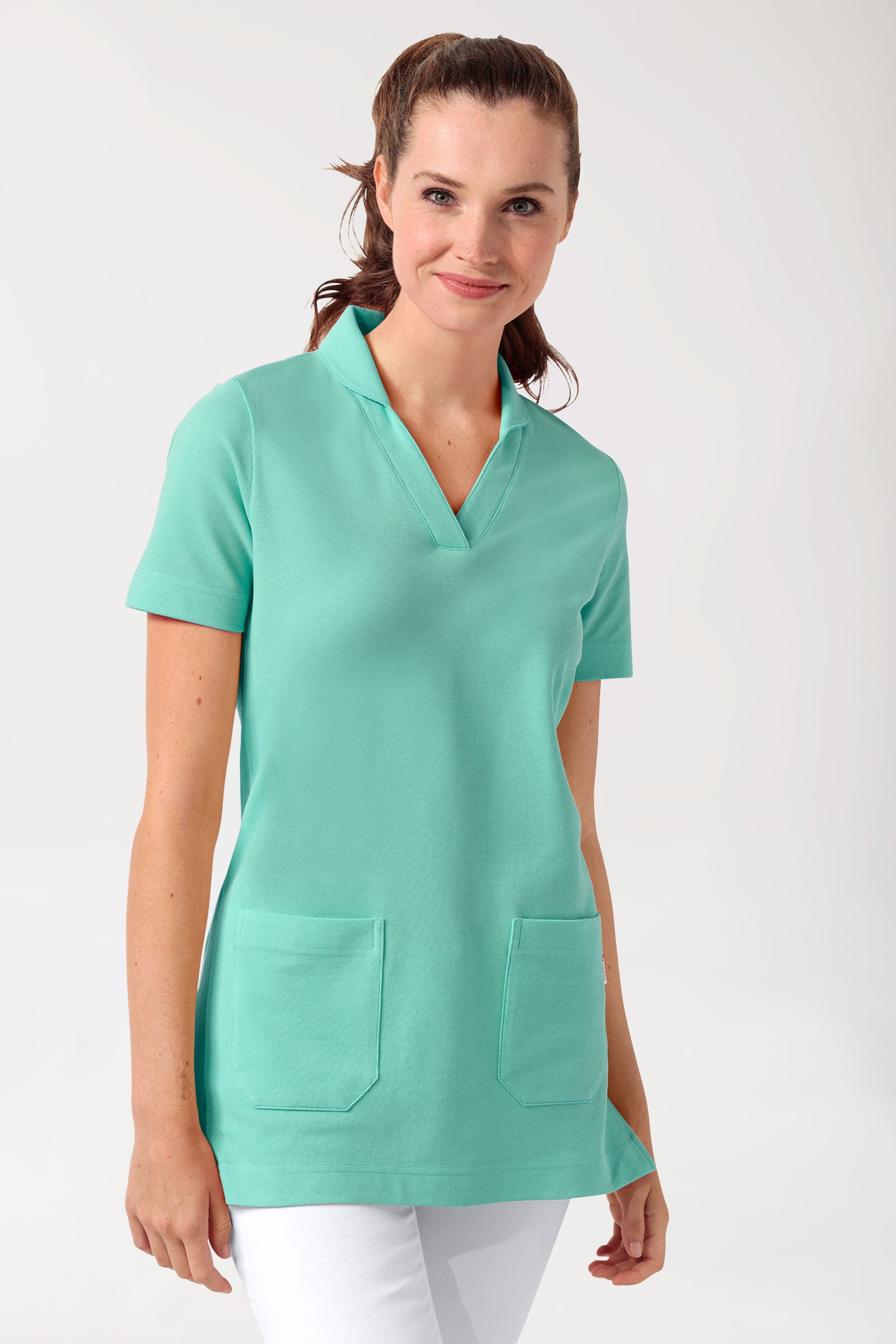 Piqué long-shirt dames - met kraag aqua green