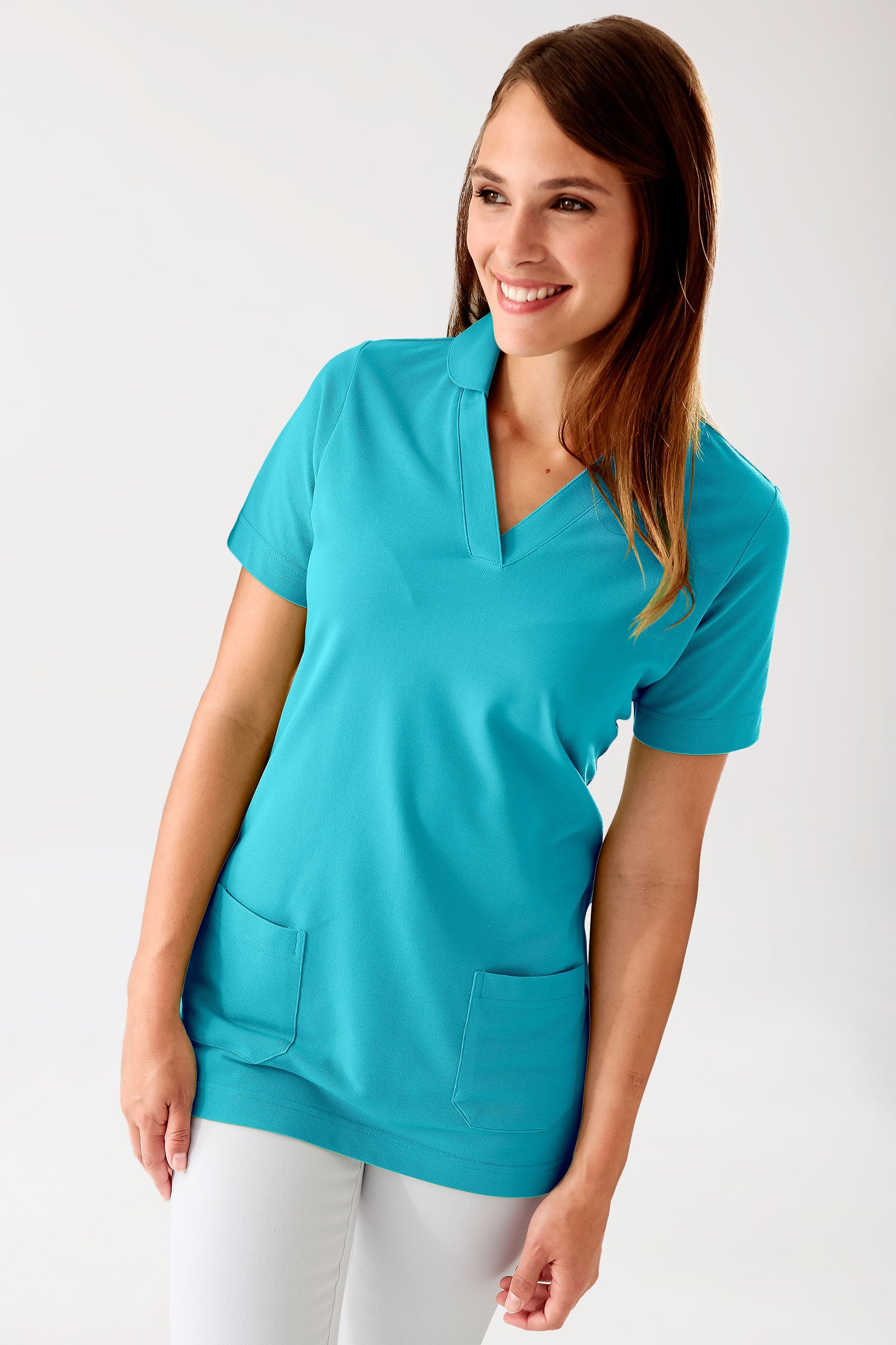 Piqué long-shirt dames - met kraag blue curaçao