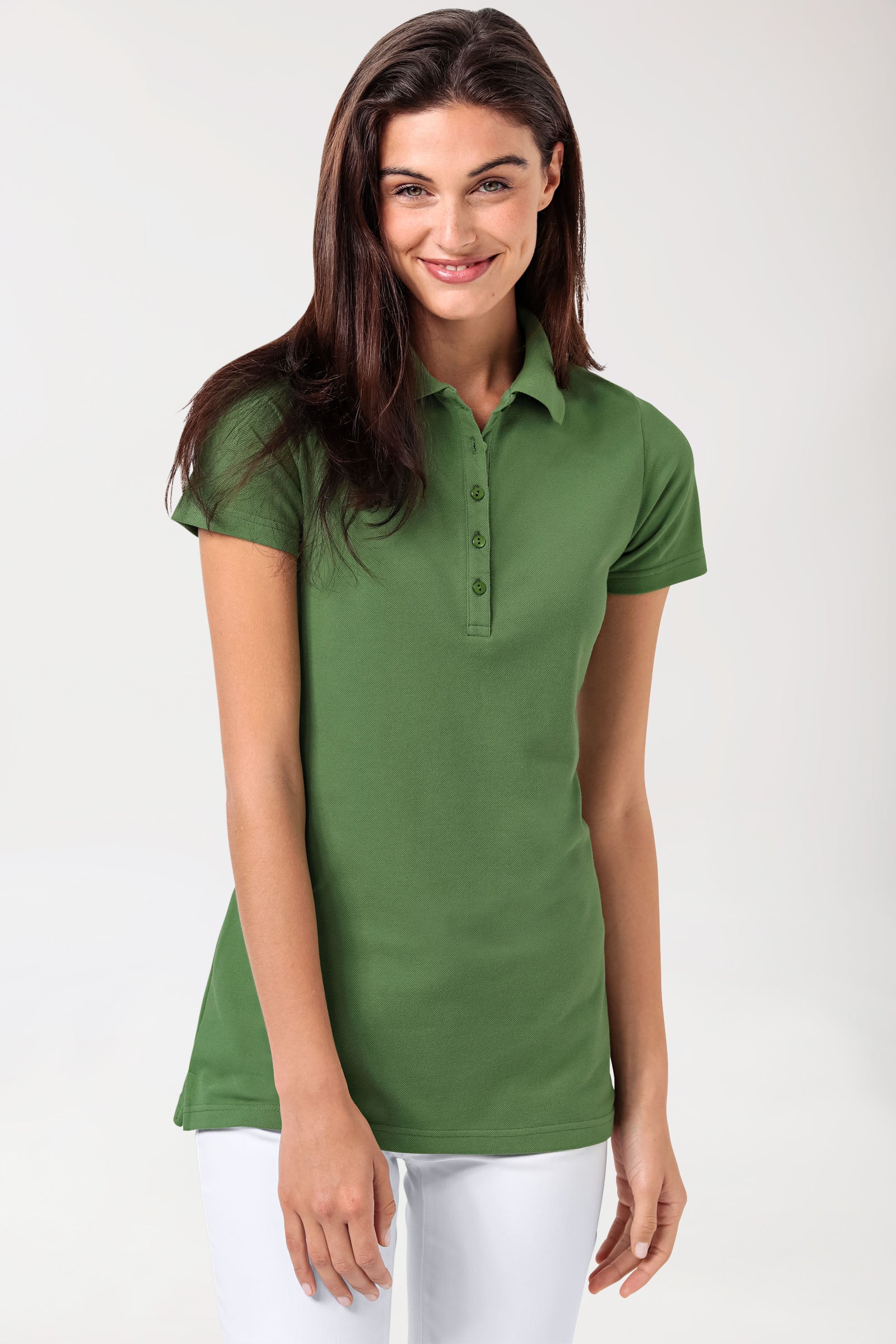 Stretch longshirt dames - polokraag grasgroen