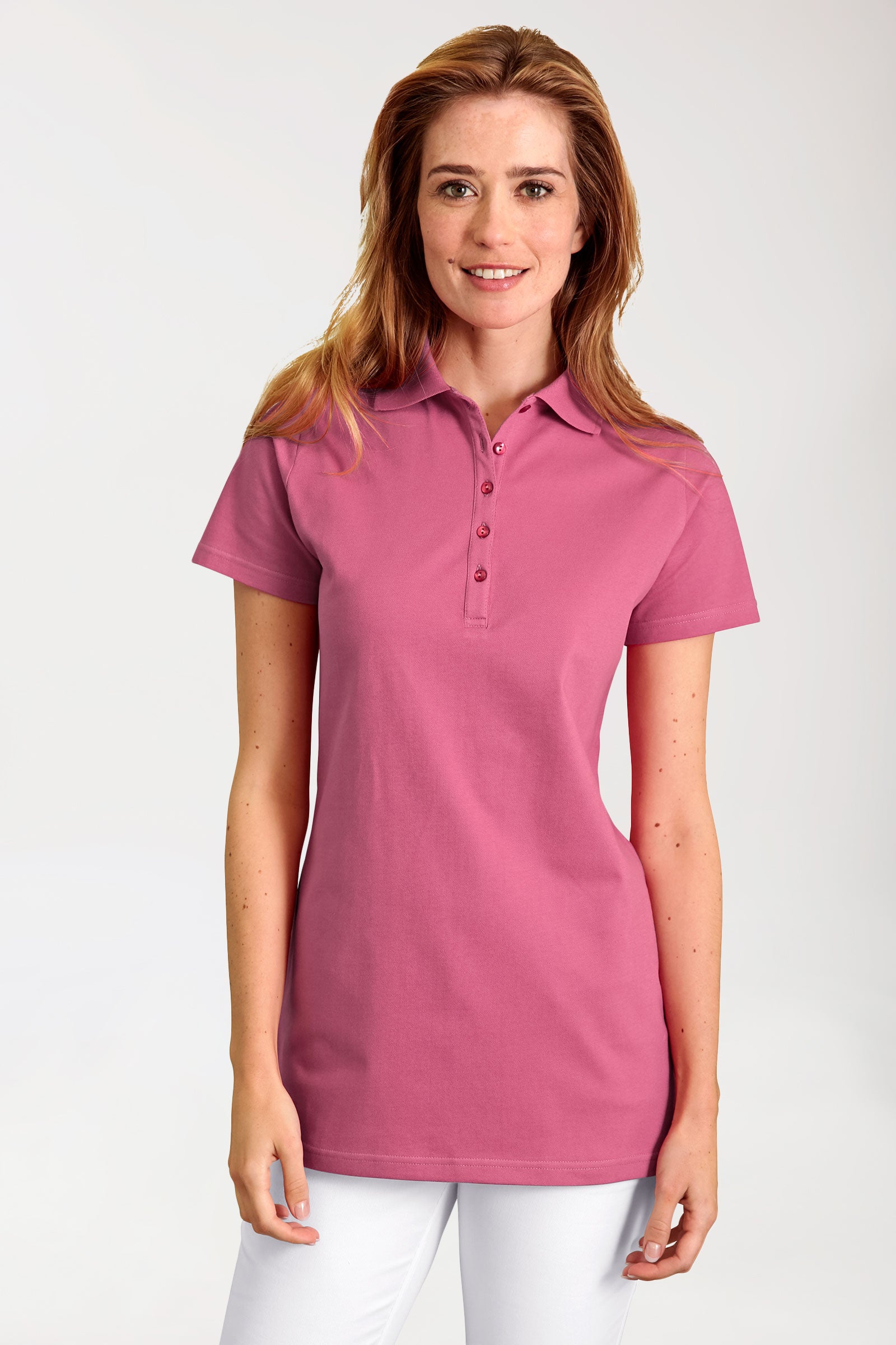 Stretch longshirt dames - polokraag oudrose