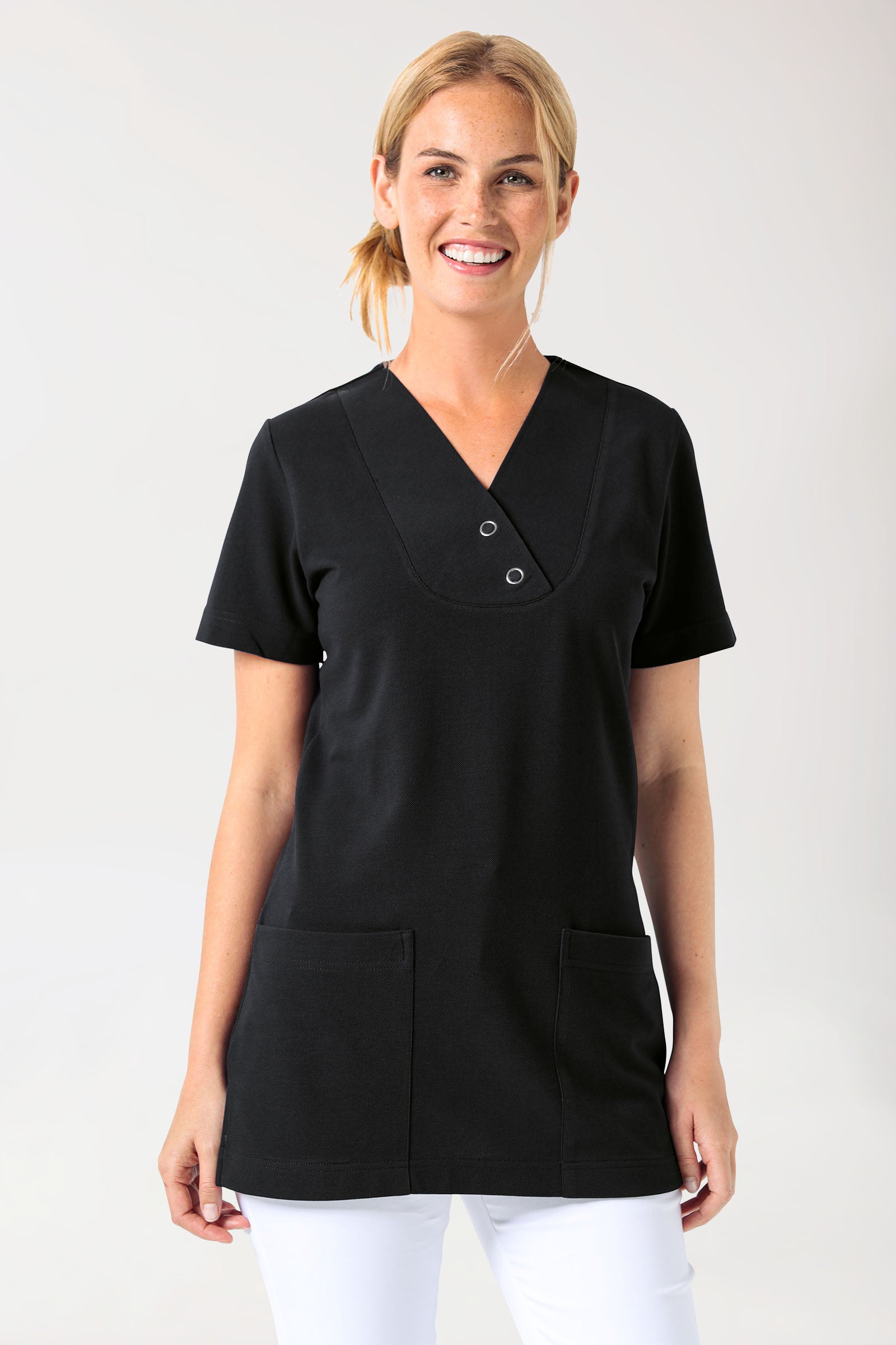Piqué long-shirt dames - V-hals zwart