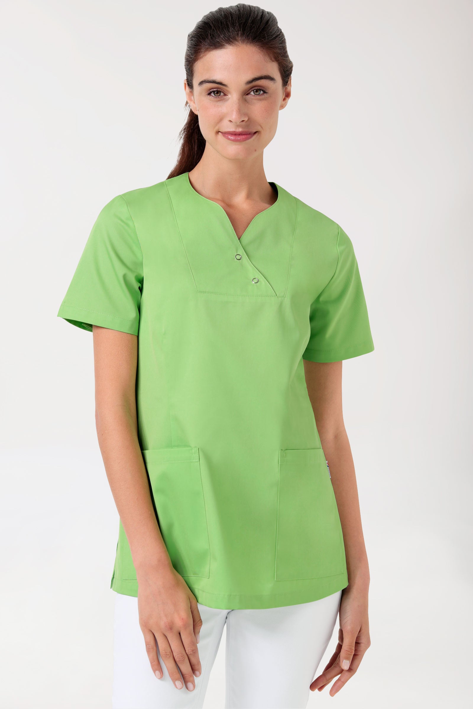 CORE oversteektuniek dames curved fit - met drukknopen appelgroen, Voorzijde view 
