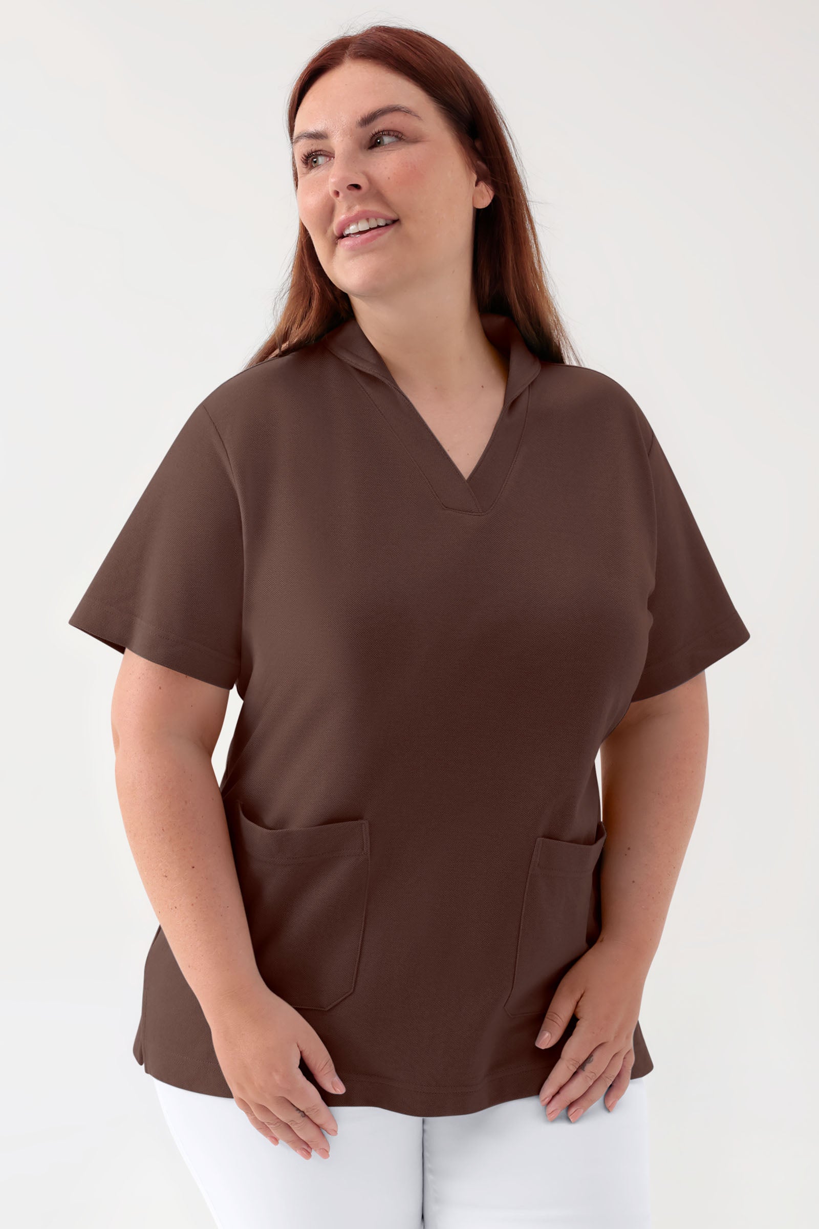 COMFY FLEX stretch oversteektuniek dames - sjaalkraag coffee