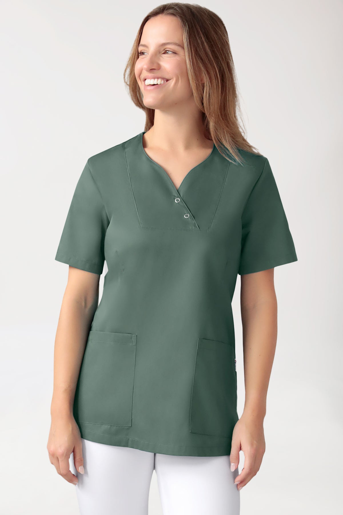 CORE oversteektuniek dames curved fit - met drukknopen donkergroen, Voorzijde view 