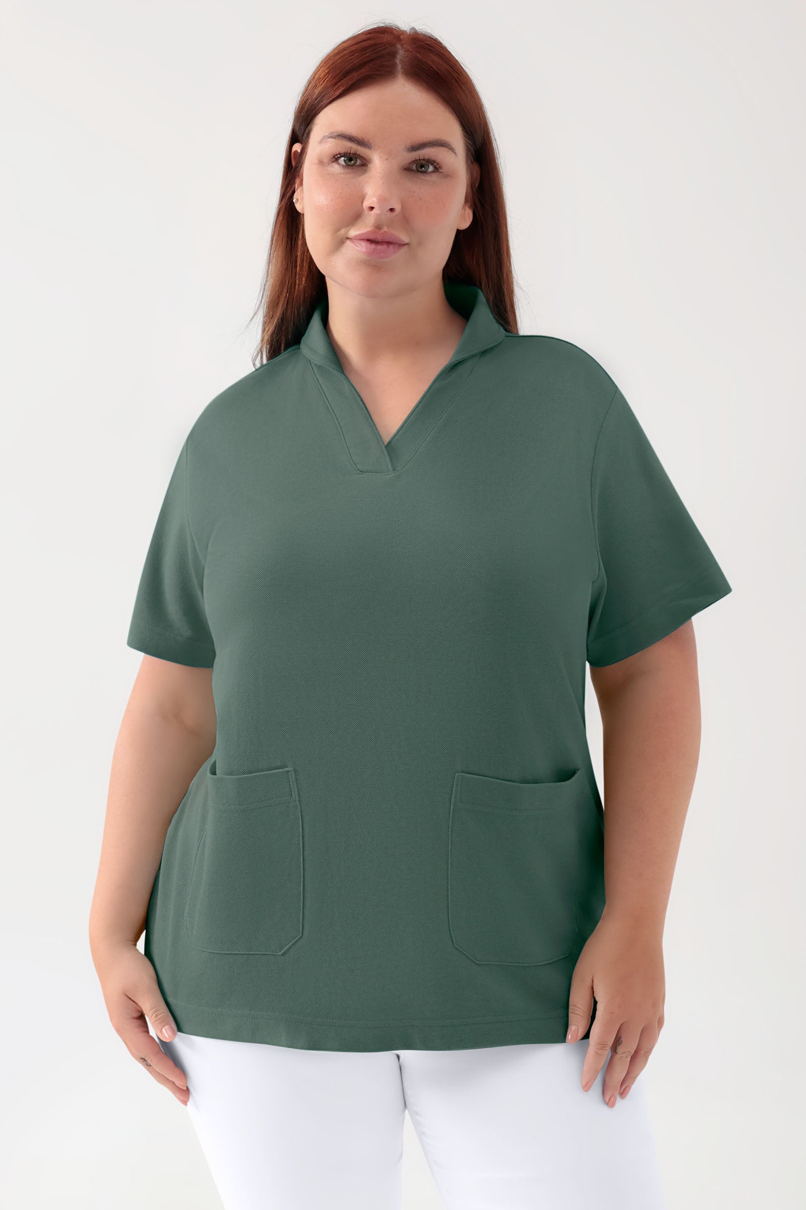 COMFY FLEX stretch oversteektuniek dames - sjaalkraag donkergroen