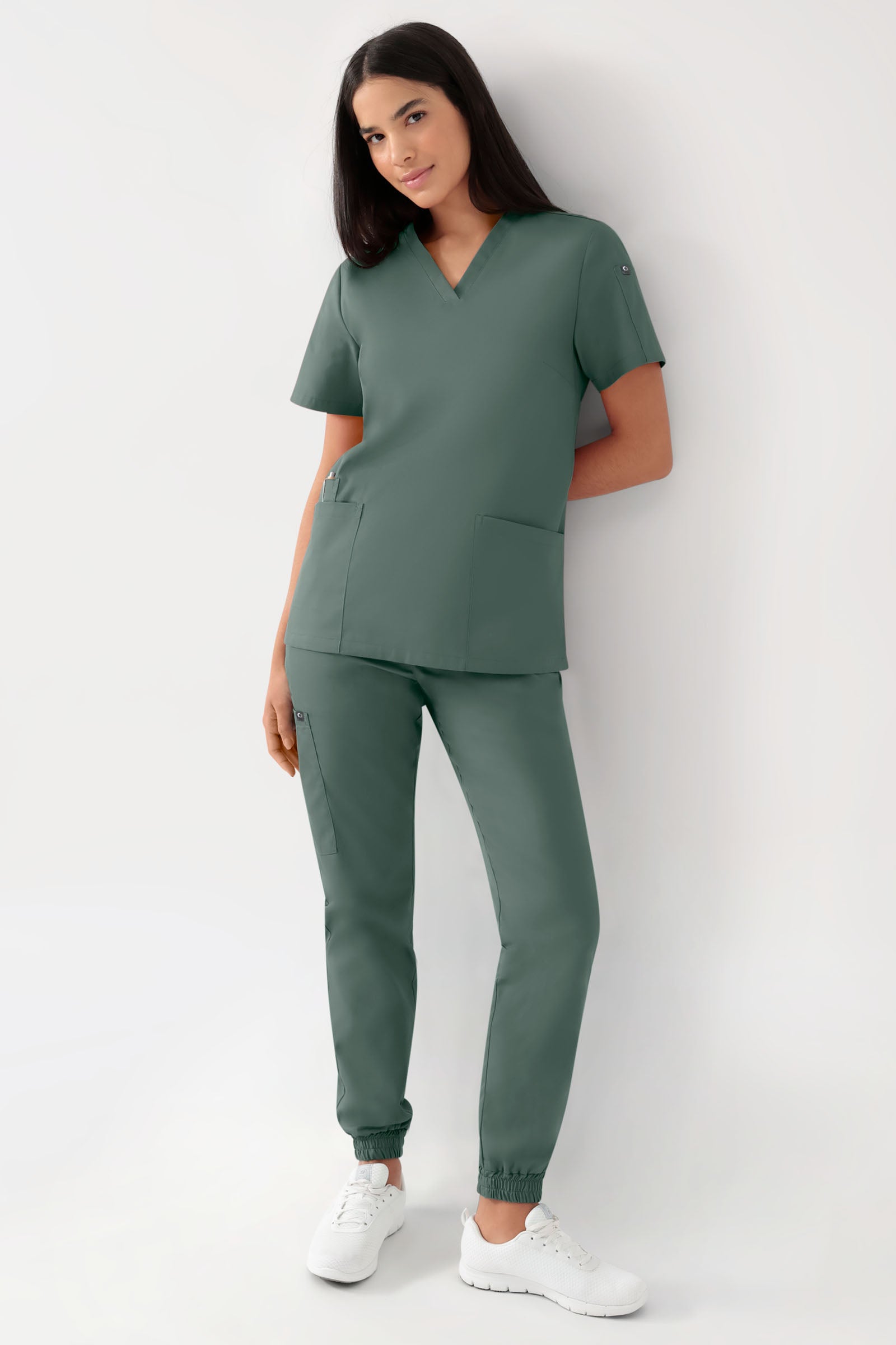 GREEN Stretch oversteektuniek dames - V-hals donkergroen