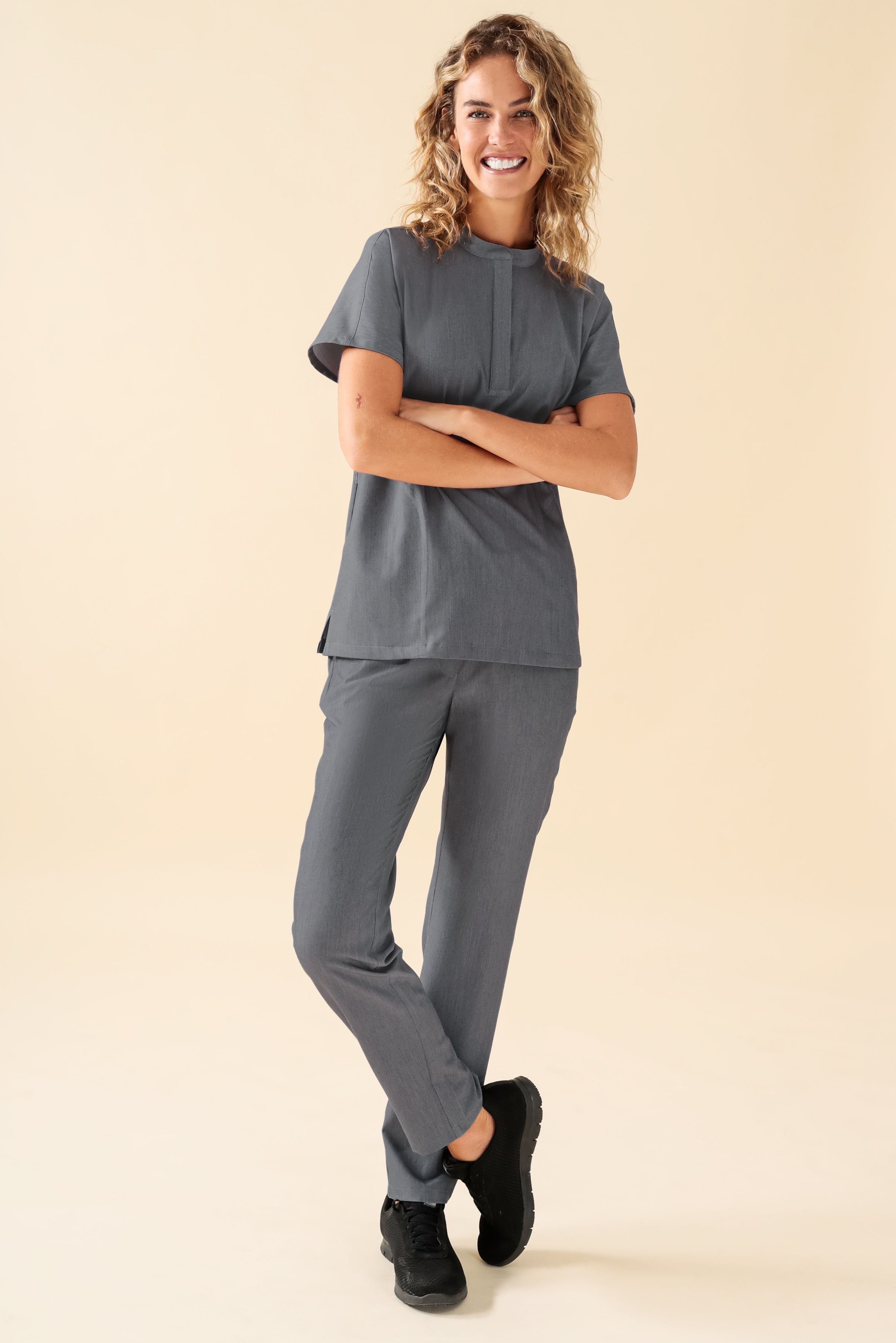 KAERE dames oversteektuniek - opstaande kraag grijs melange