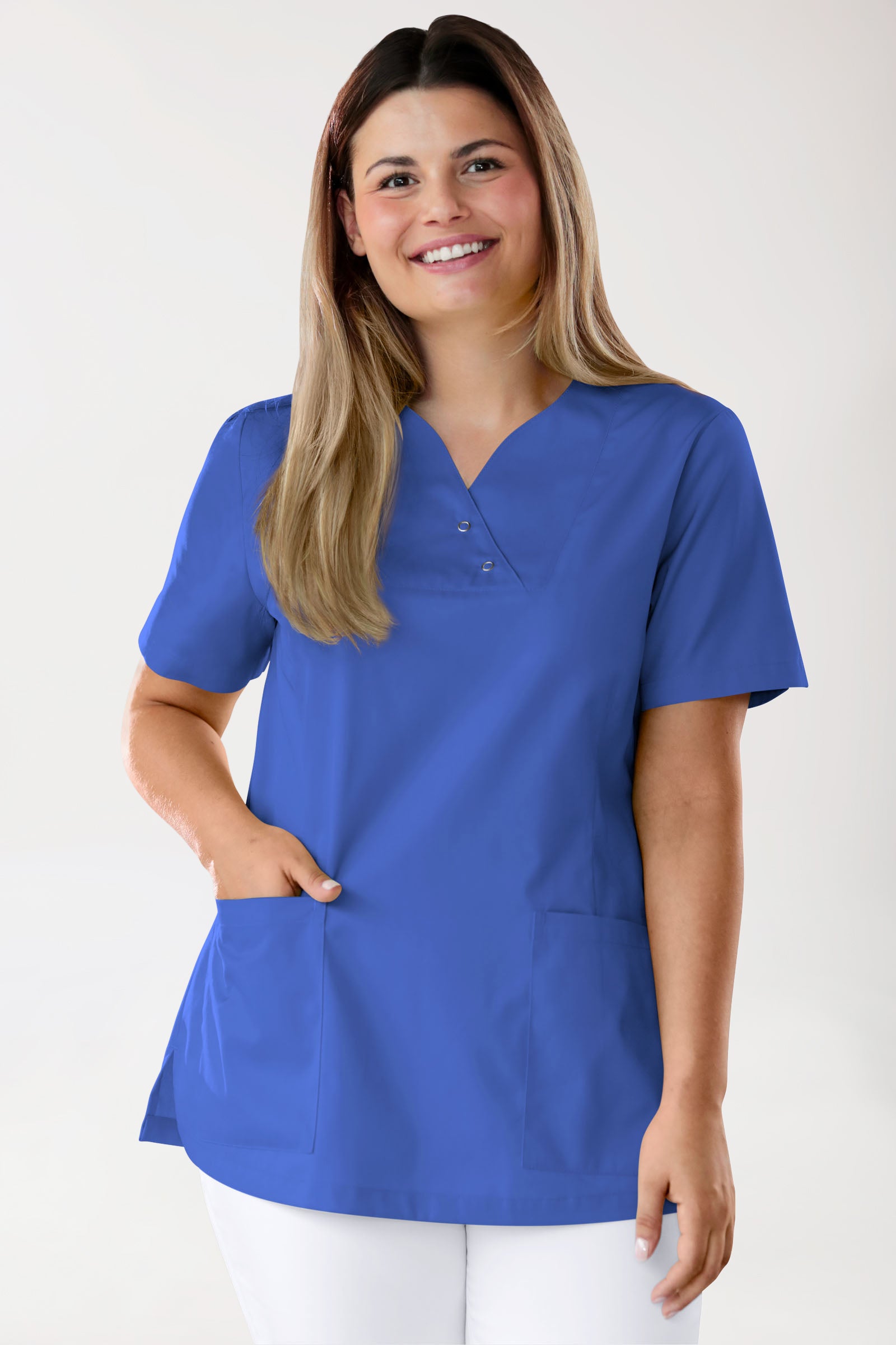 CORE oversteektuniek dames curved fit - met drukknopen koningsblauw, Voorzijde view 