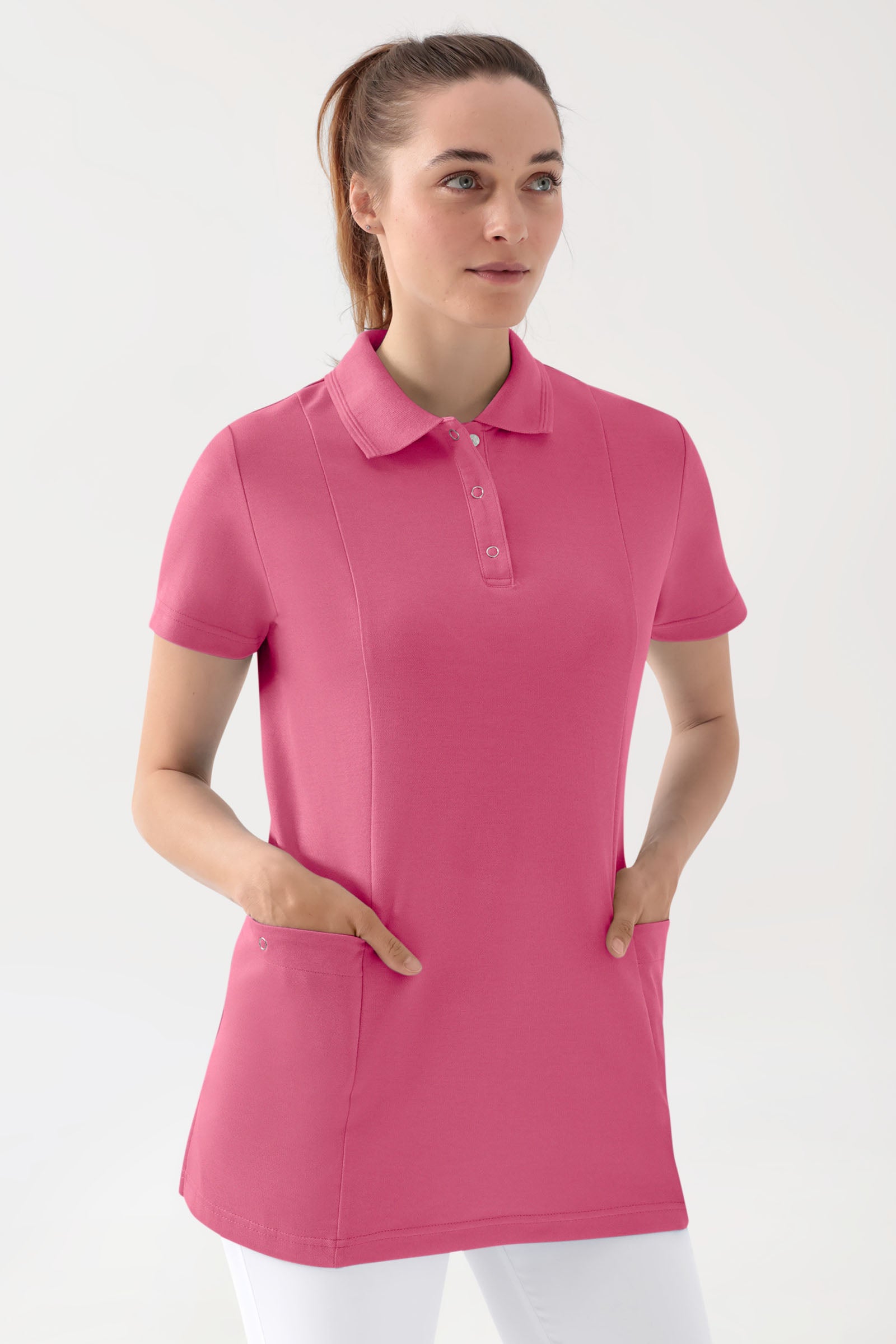 COMFY FLEX Stretch oversteektuniek dames - polokraag oud rose, Voorzijde view 