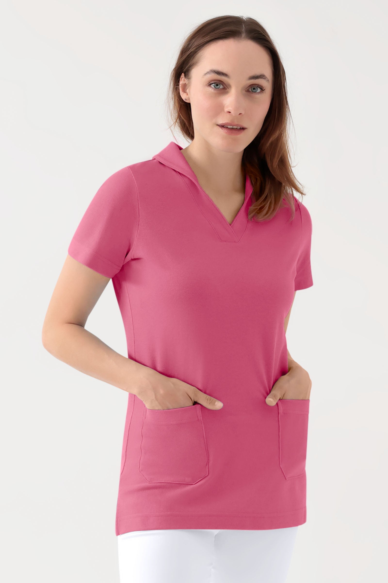 COMFY FLEX stretch oversteektuniek dames - sjaalkraag oud rose, Voorzijde view 