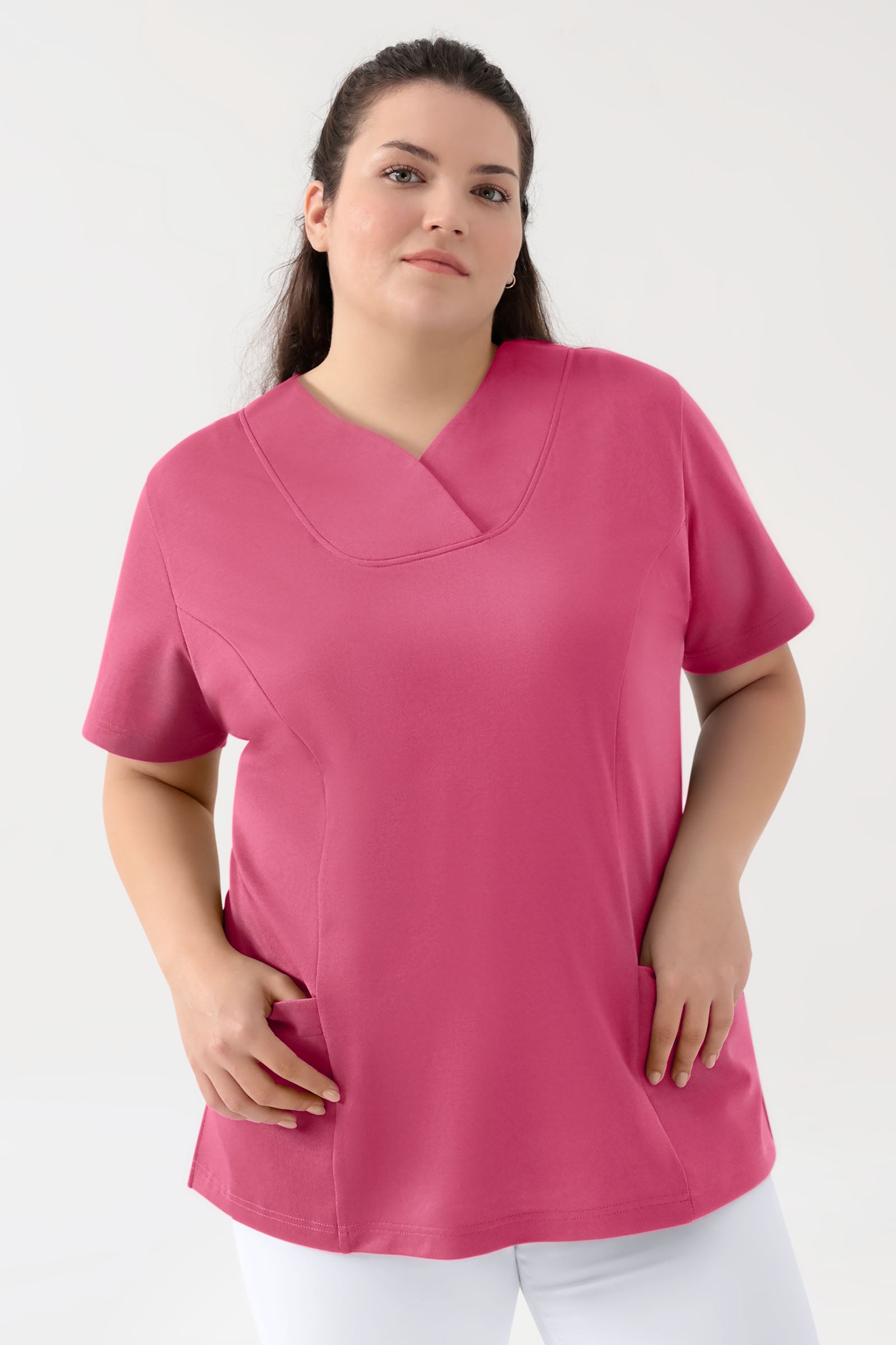 COMFY FLEX stretch oversteektuniek dames - hartvormige hals oud rose, Voorzijde view 