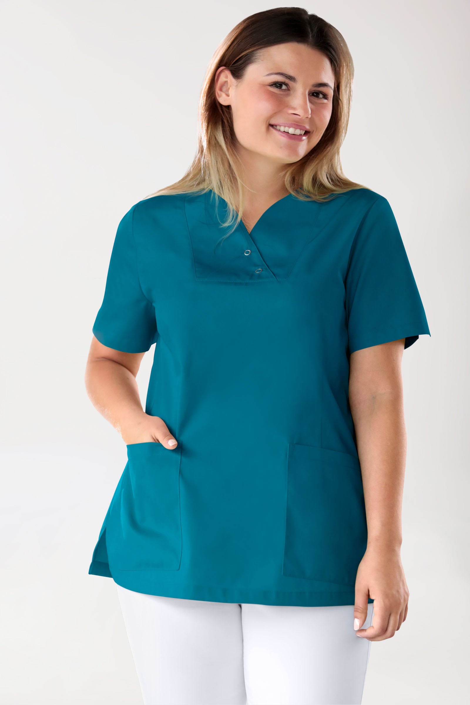 CORE oversteektuniek dames curved fit - met drukknopen petrol, Voorzijde view 