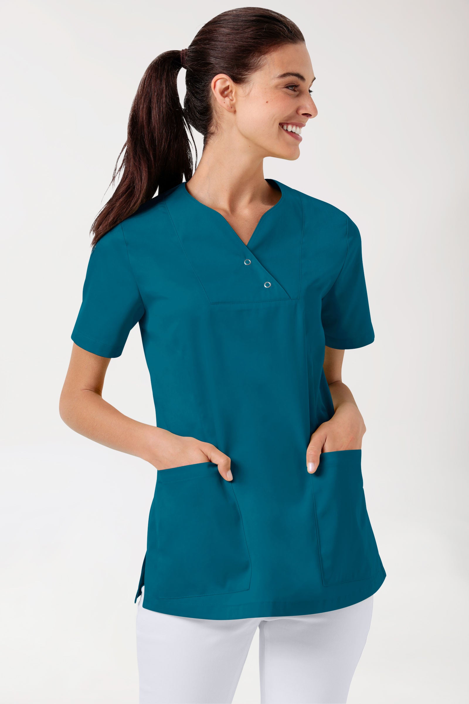 CORE oversteektuniek dames curved fit - met drukknopen petrol