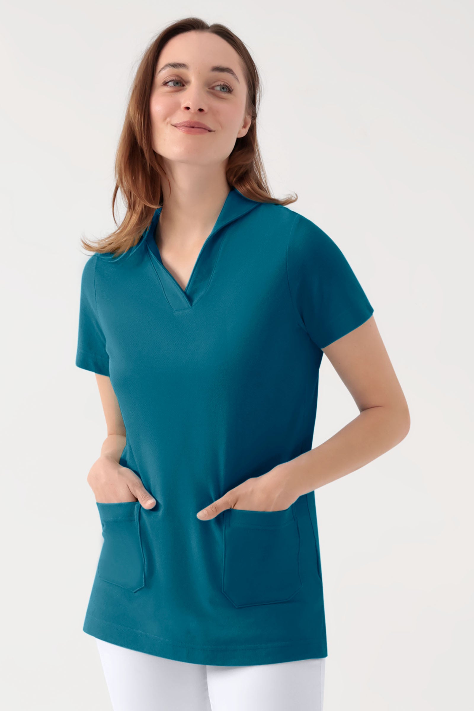 COMFY FLEX stretch oversteektuniek dames - sjaalkraag petrol