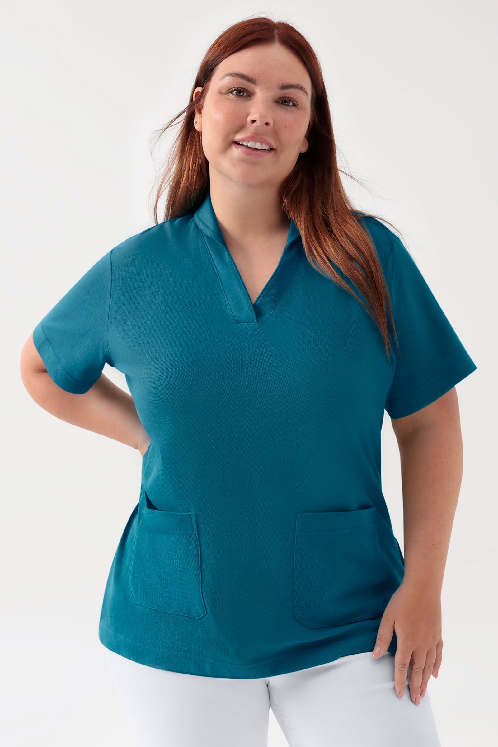 COMFY FLEX stretch oversteektuniek dames - sjaalkraag petrol