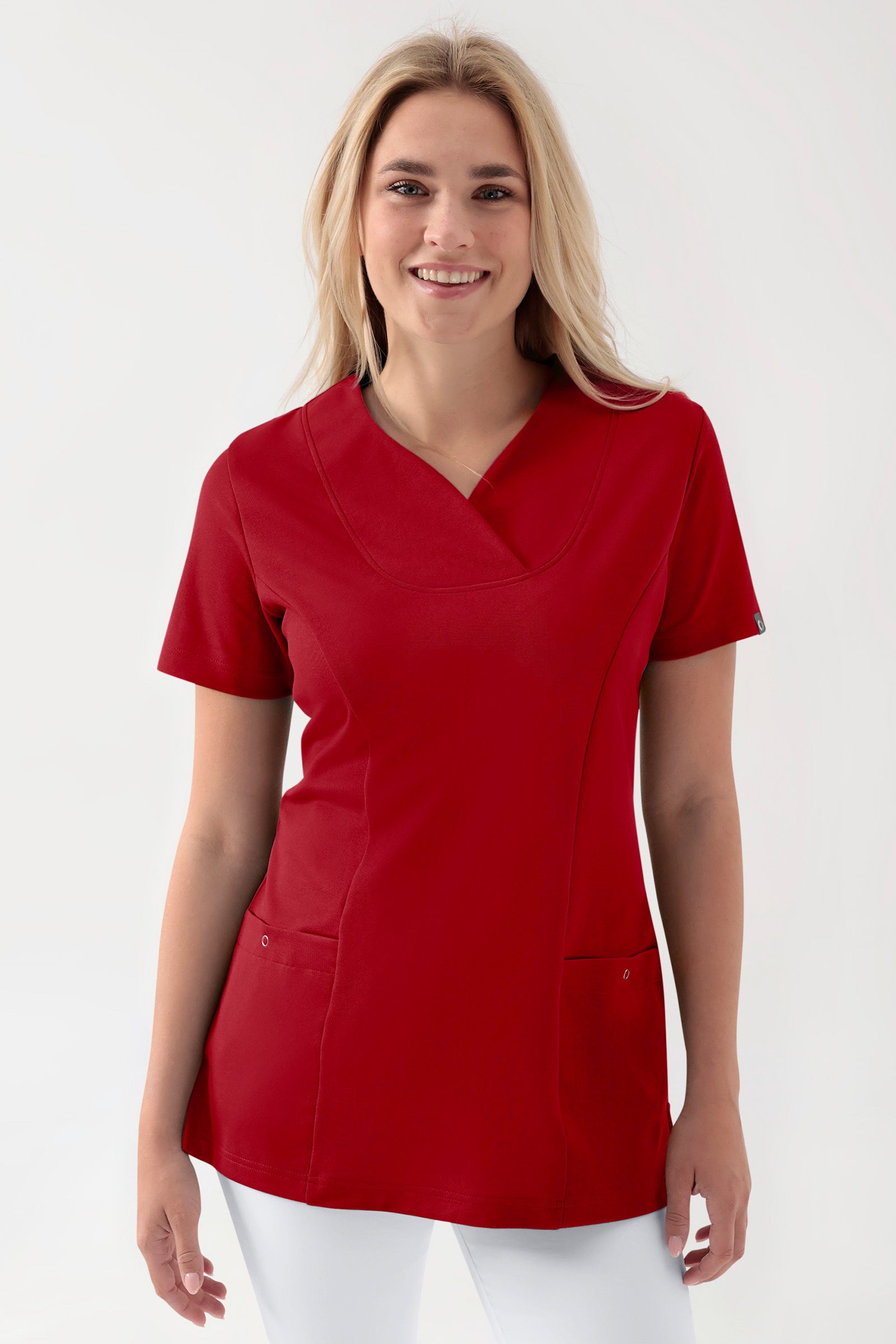 COMFY FLEX stretch oversteektuniek dames - hartvormige hals rood, Voorzijde view 