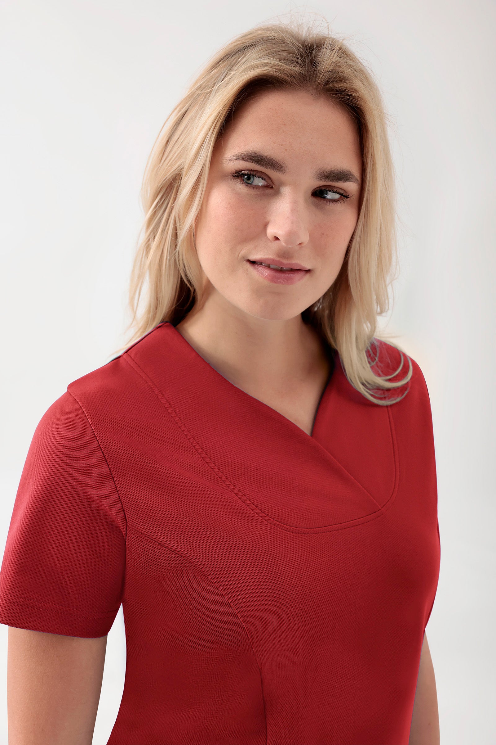 COMFY FLEX stretch oversteektuniek dames - hartvormige hals rood, Voorzijde view 