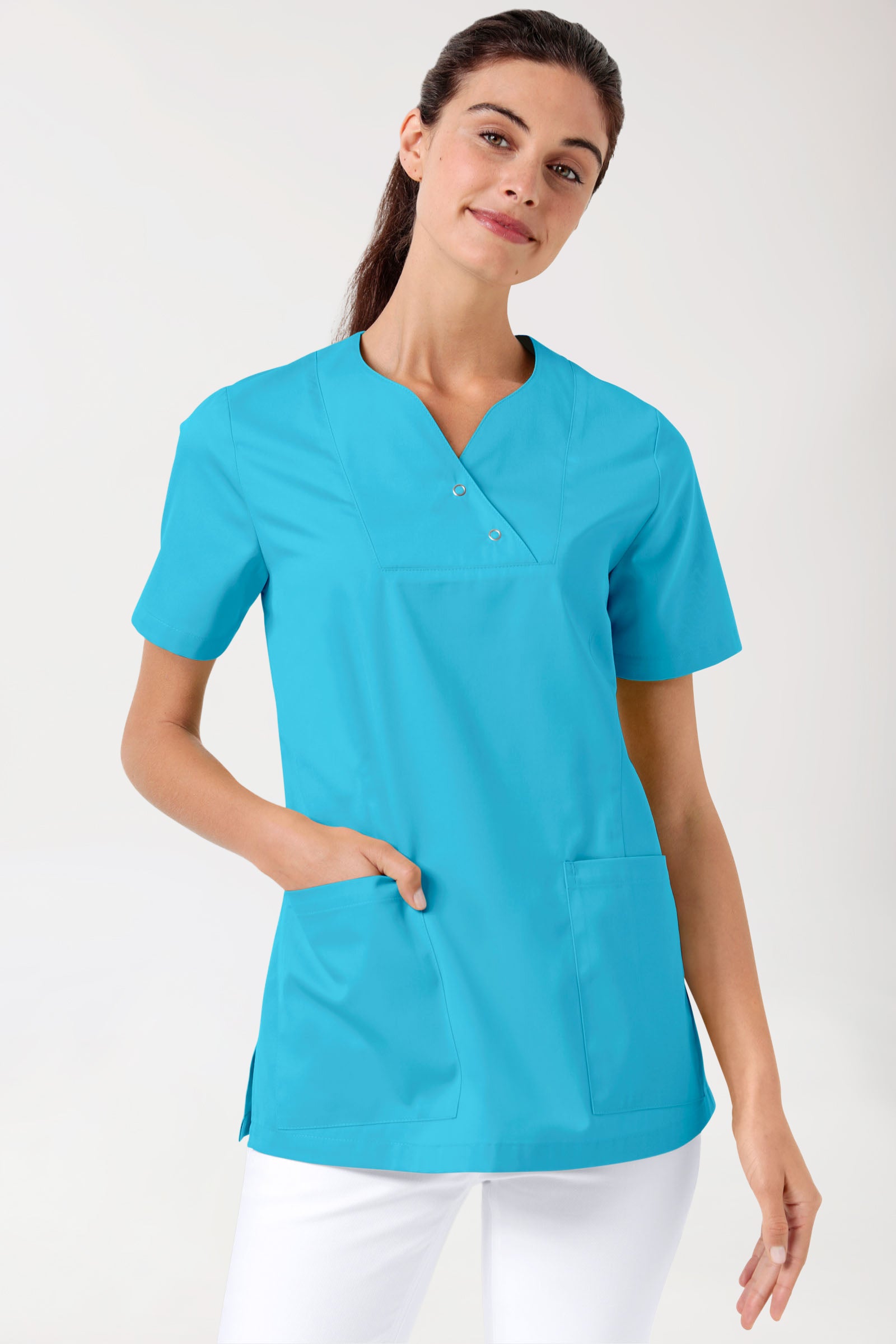 CORE oversteektuniek dames curved fit - met drukknopen turquoise