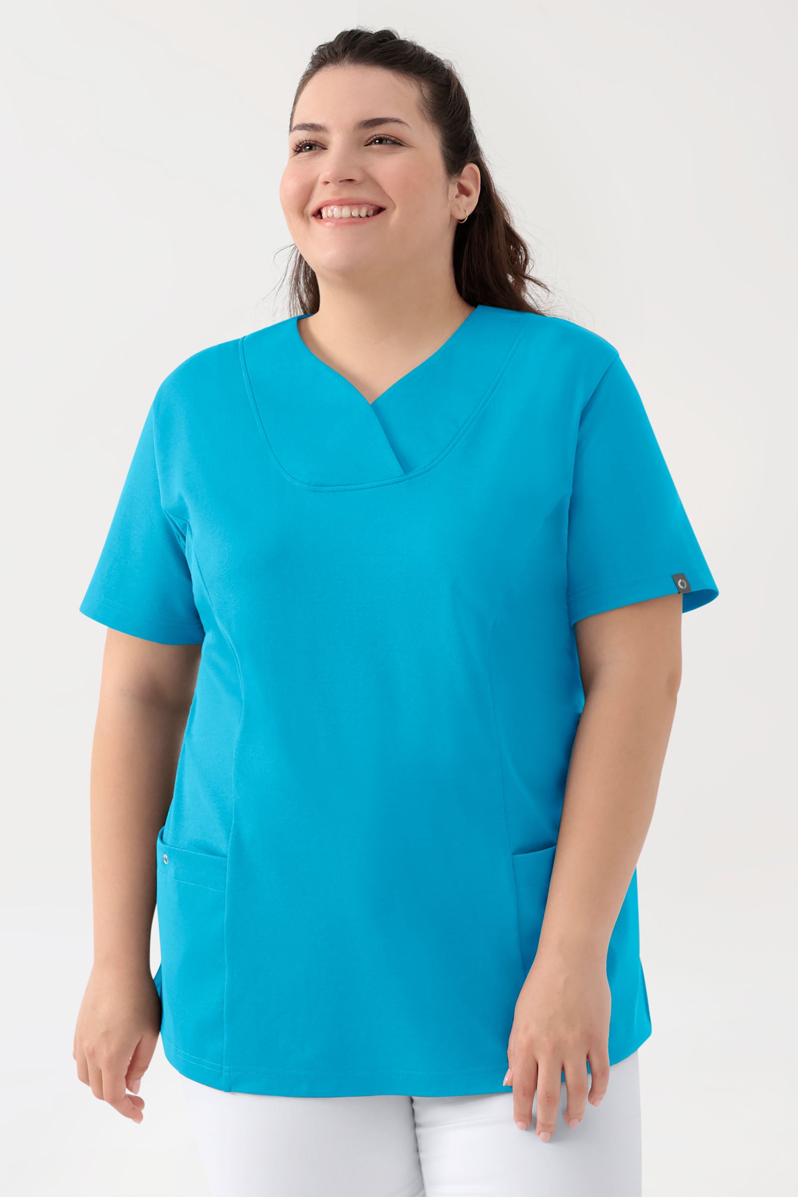 COMFY FLEX stretch oversteektuniek dames - hartvormige hals turquoise, Voorzijde view 