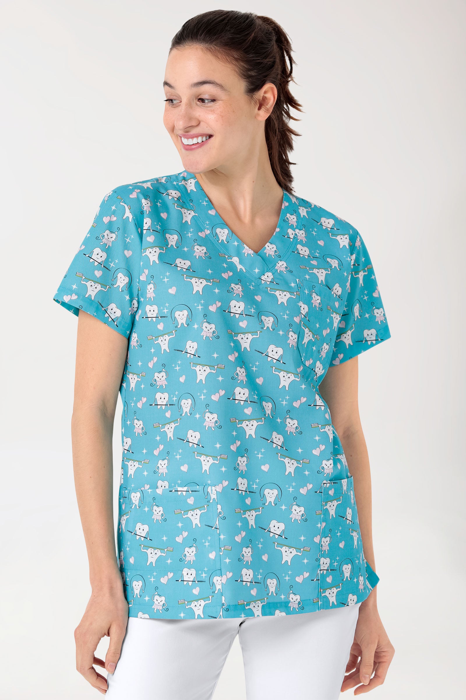 Lichte oversteektuniek - all-over print turquoise/wit/rose